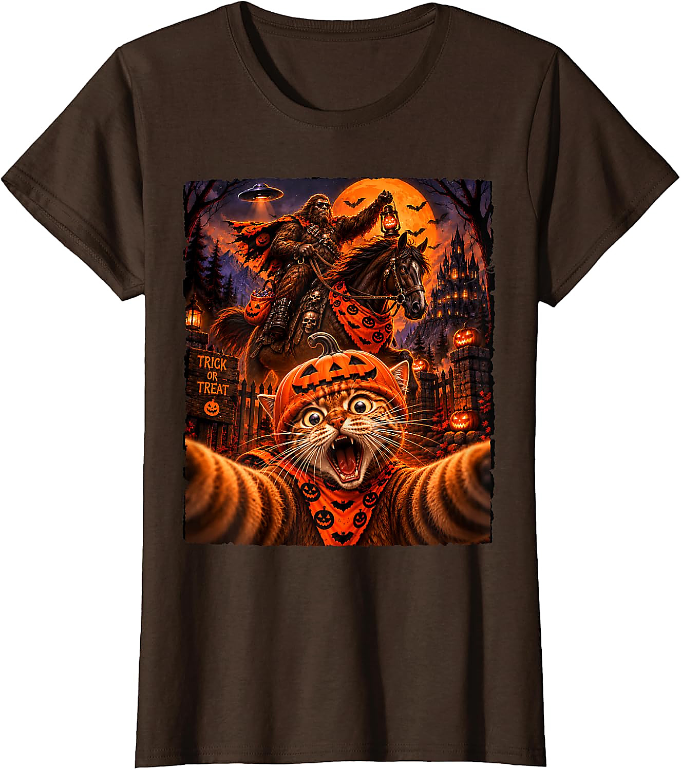 Sasquatch Cat Selfie Halloween T-Shirt | Funny Spooky Tee