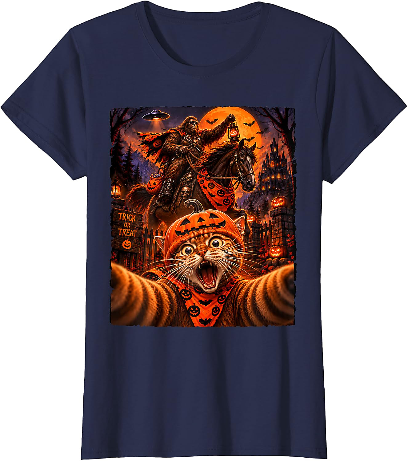 Sasquatch Cat Selfie Halloween T-Shirt | Funny Spooky Tee