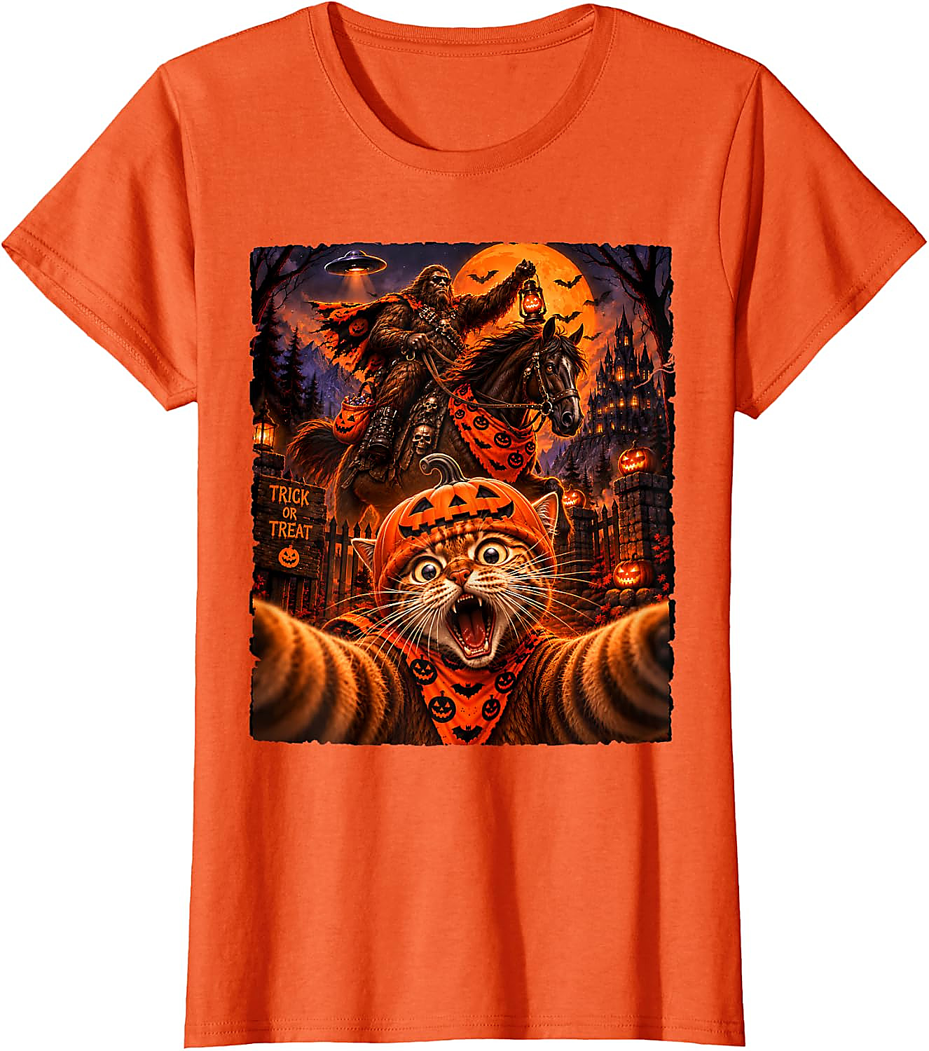 Sasquatch Cat Selfie Halloween T-Shirt | Funny Spooky Tee