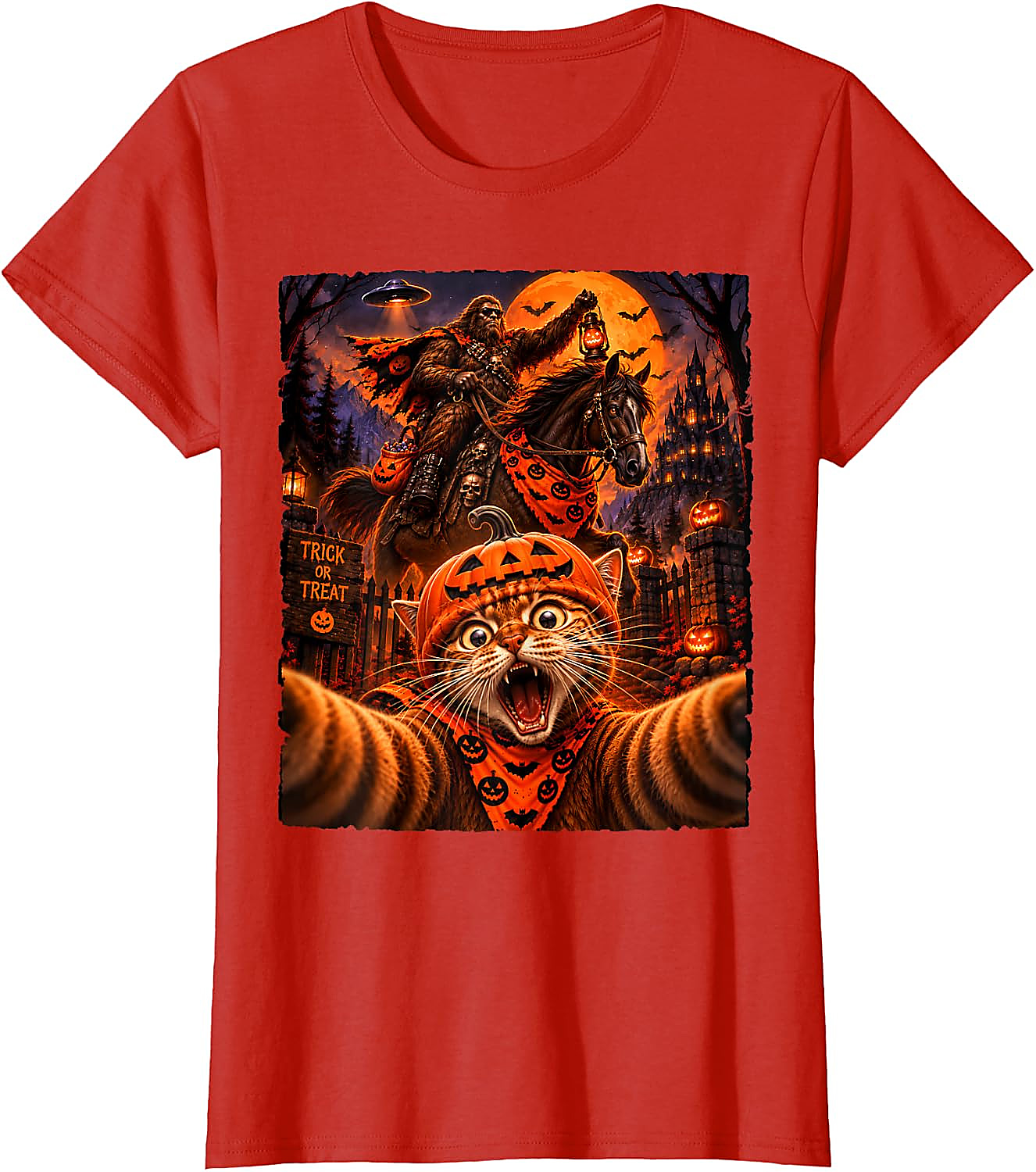 Sasquatch Cat Selfie Halloween T-Shirt | Funny Spooky Tee