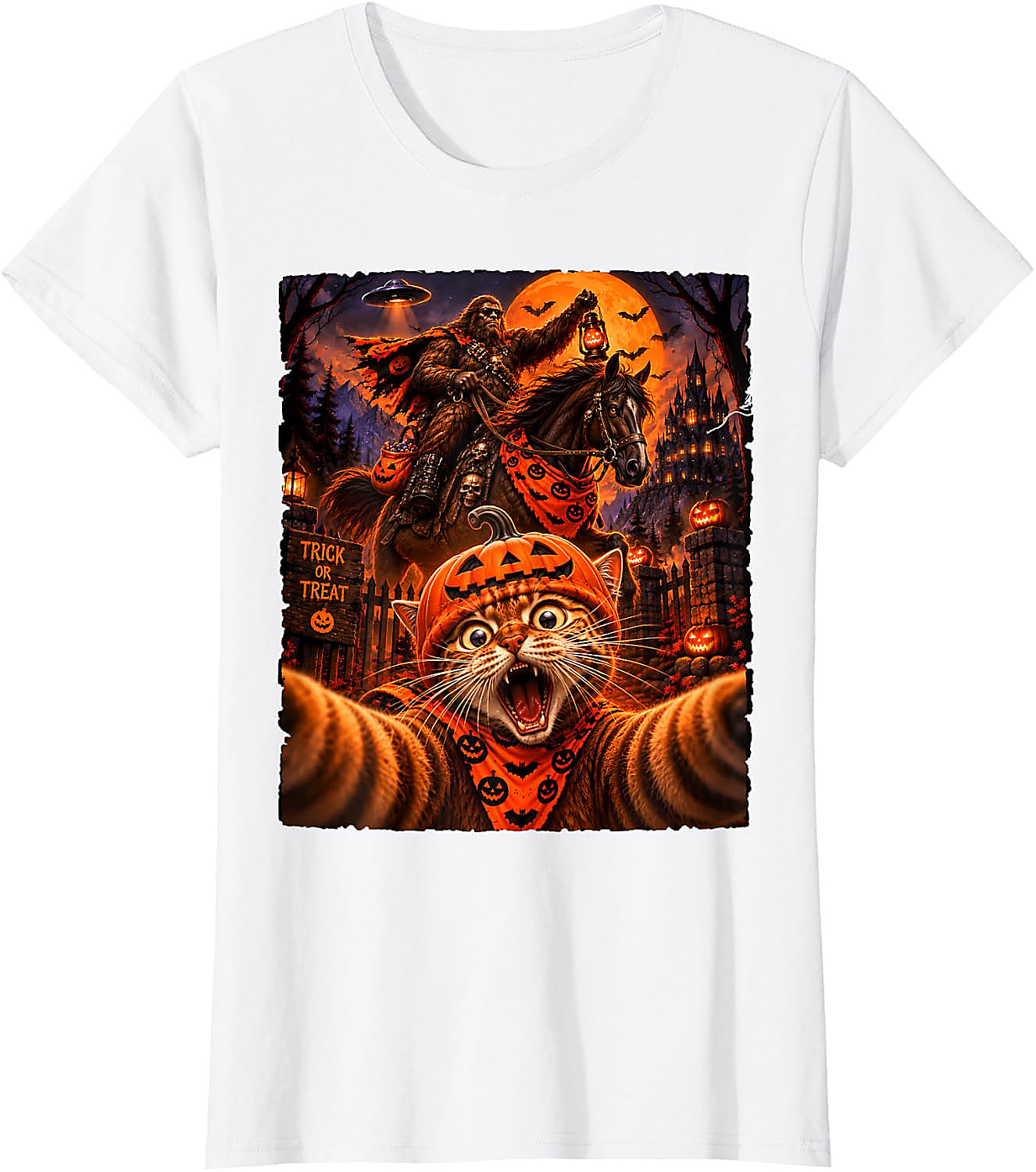 Sasquatch Cat Selfie Halloween T-Shirt | Funny Spooky Tee