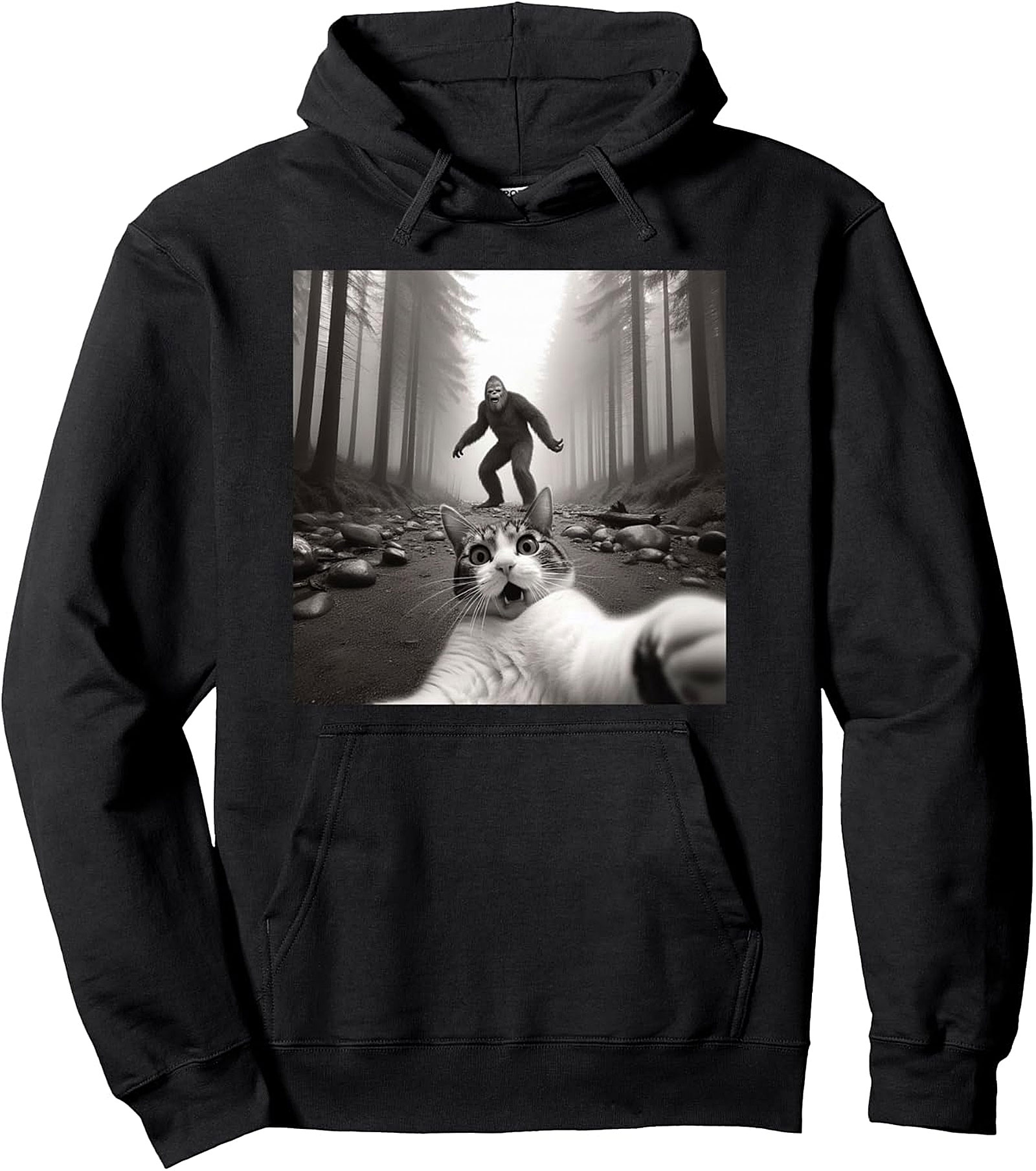 Funny Cat Selfie Bigfoot Pullover Hoodie - Cozy & Unique