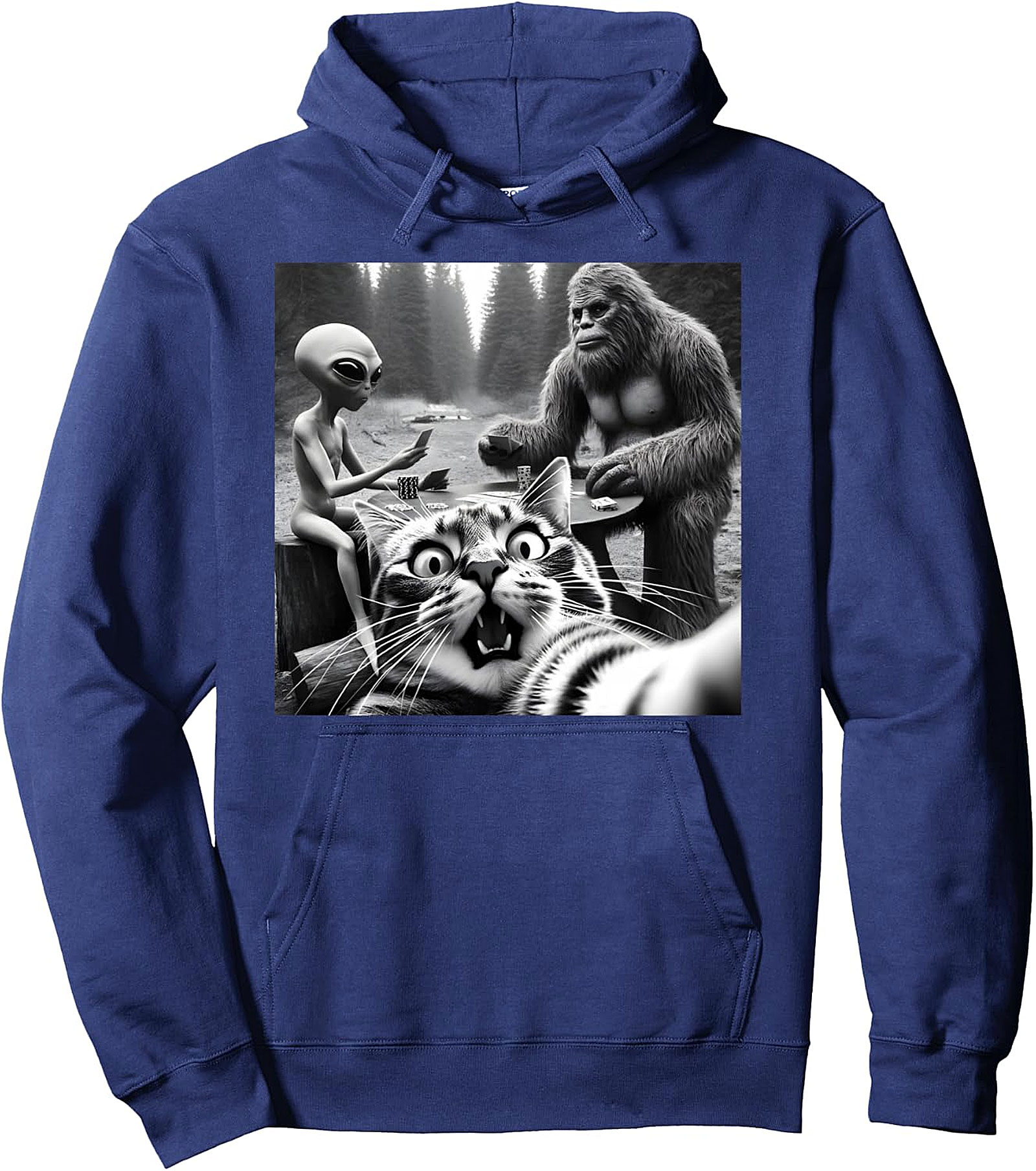 Sasquatch Bigfoot Alien Cat Selfie Funny Pullover Hoodie