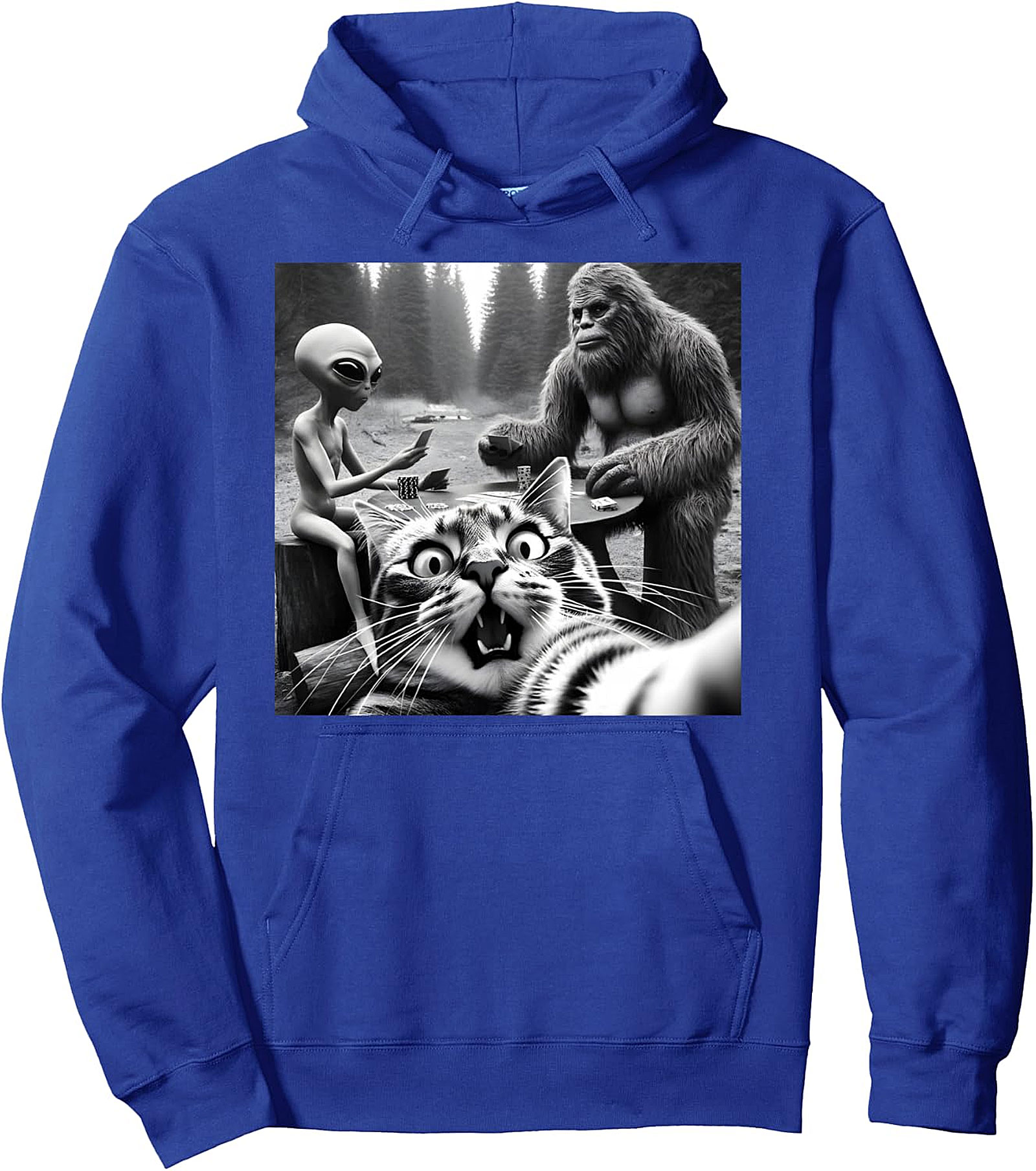 Sasquatch Bigfoot Alien Cat Selfie Funny Pullover Hoodie
