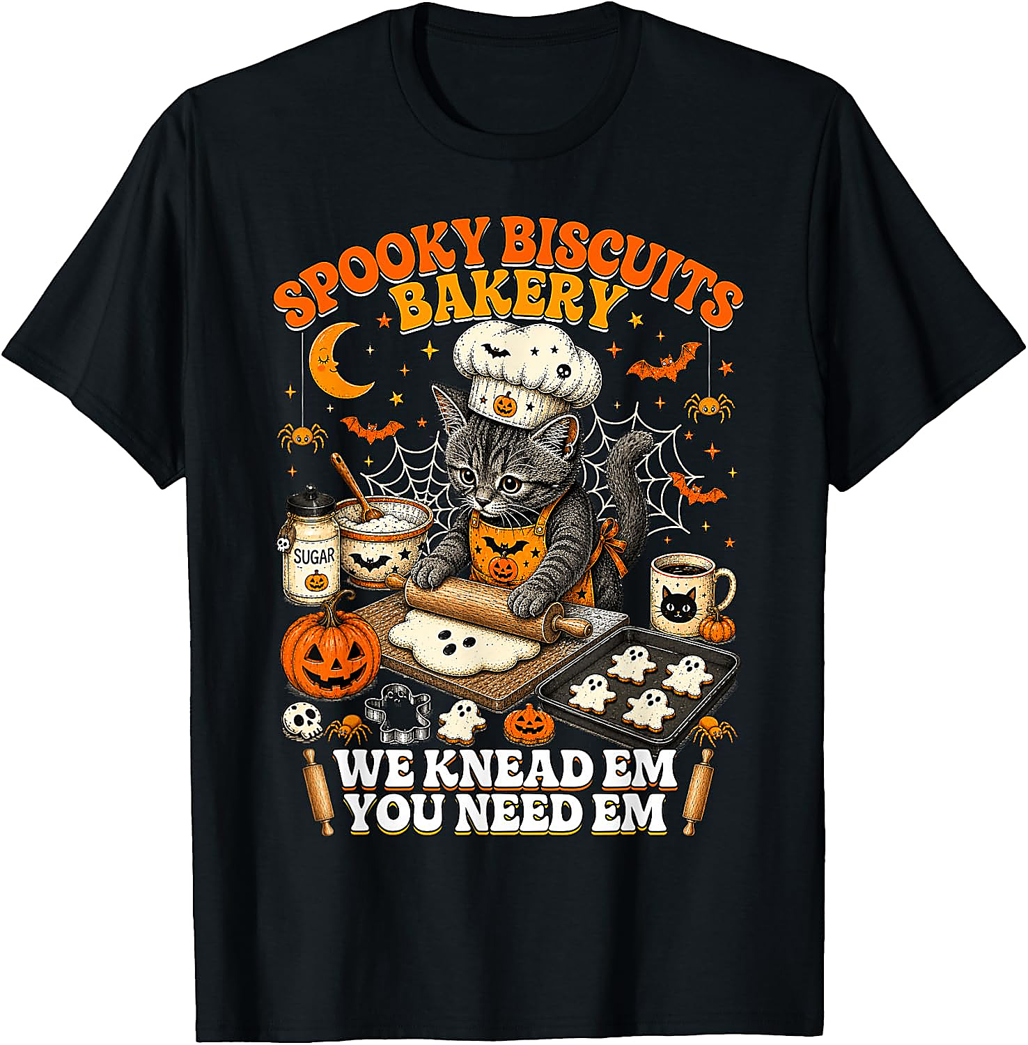 Spooky Biscuits Bakery Cat Halloween T-Shirt | Funny Tee