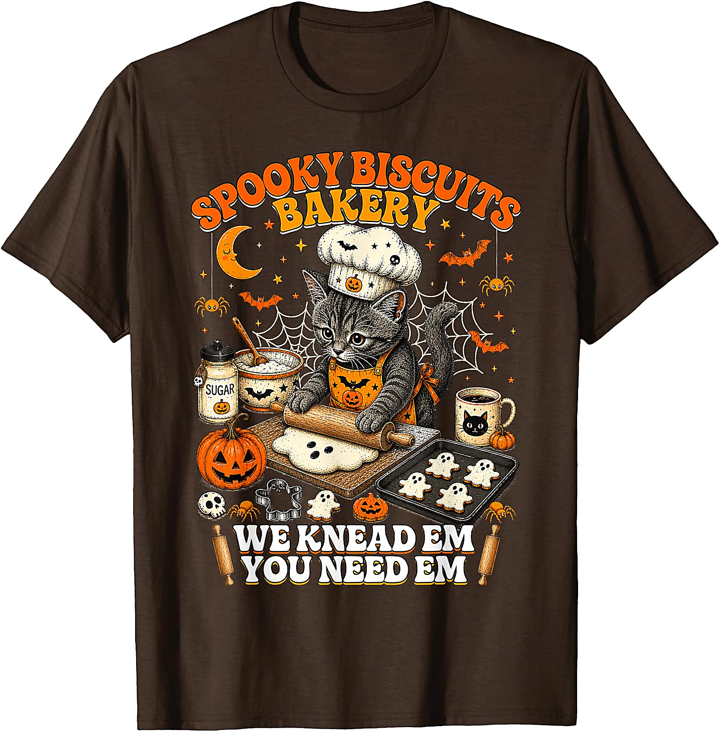 Spooky Biscuits Bakery Cat Halloween T-Shirt | Funny Tee