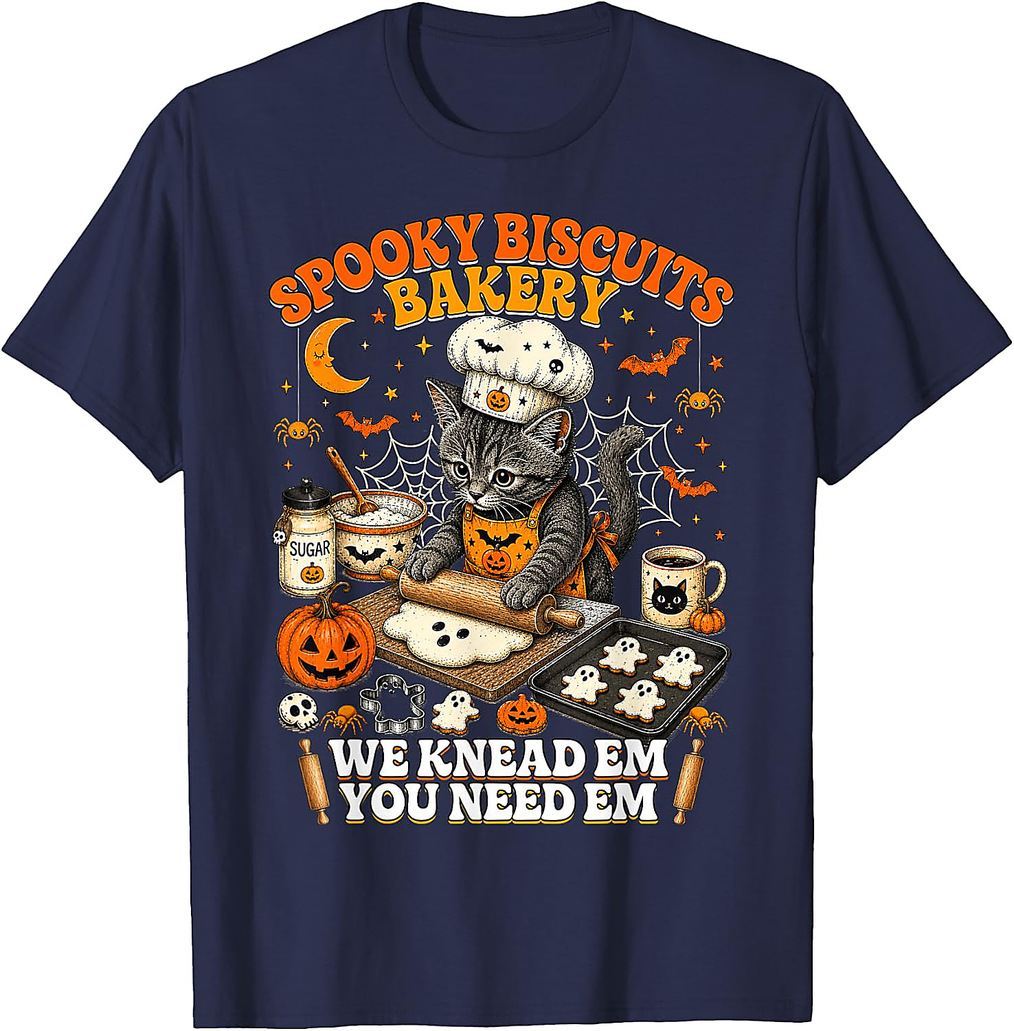 Spooky Biscuits Bakery Cat Halloween T-Shirt | Funny Tee
