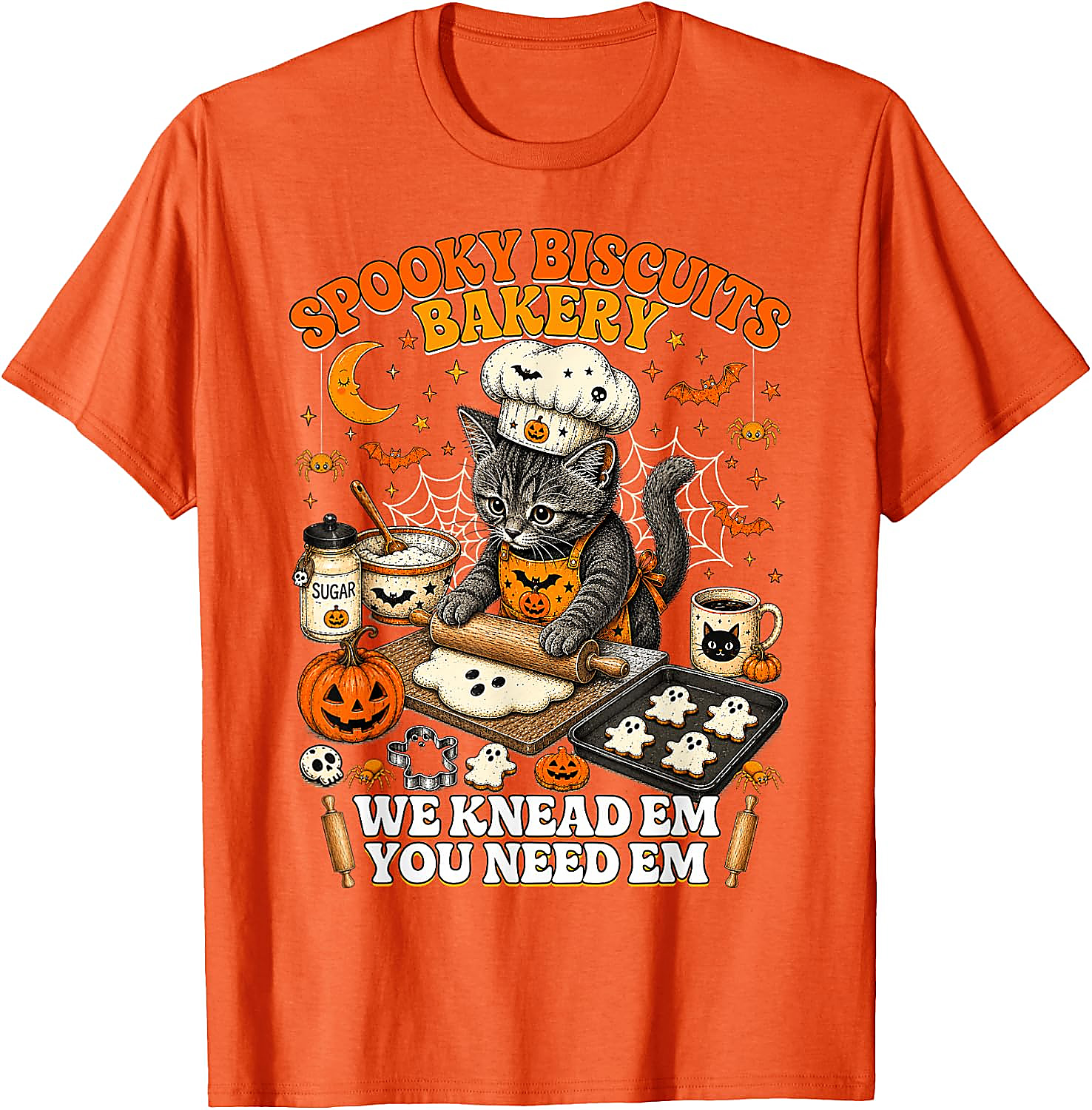 Spooky Biscuits Bakery Cat Halloween T-Shirt | Funny Tee