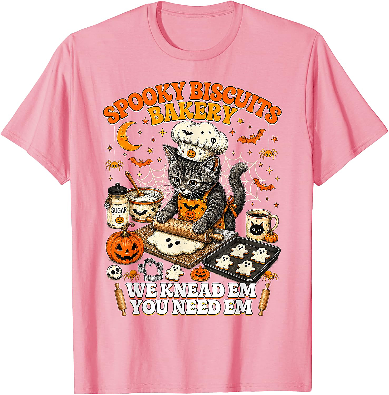 Spooky Biscuits Bakery Cat Halloween T-Shirt | Funny Tee
