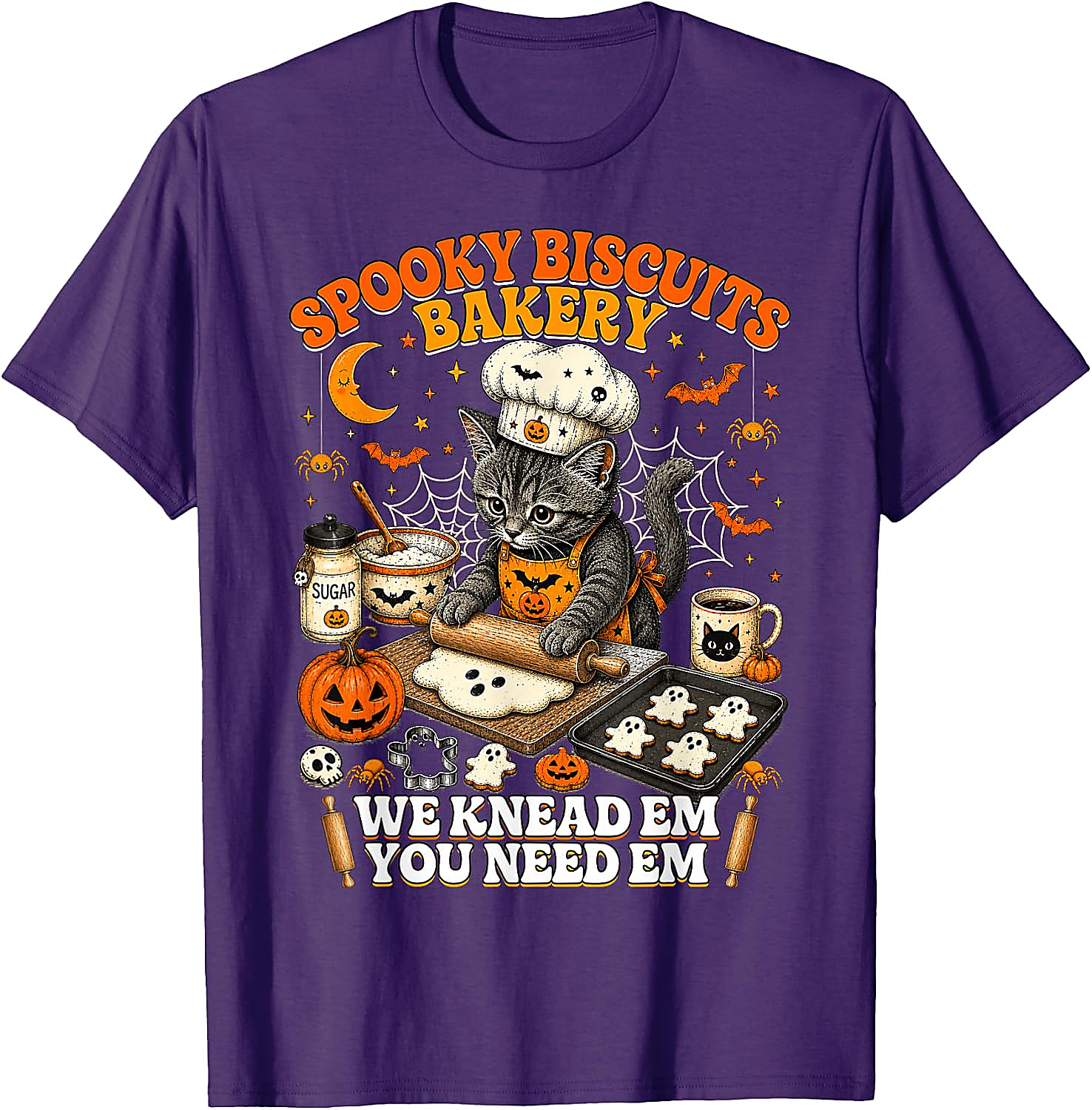 Spooky Biscuits Bakery Cat Halloween T-Shirt | Funny Tee