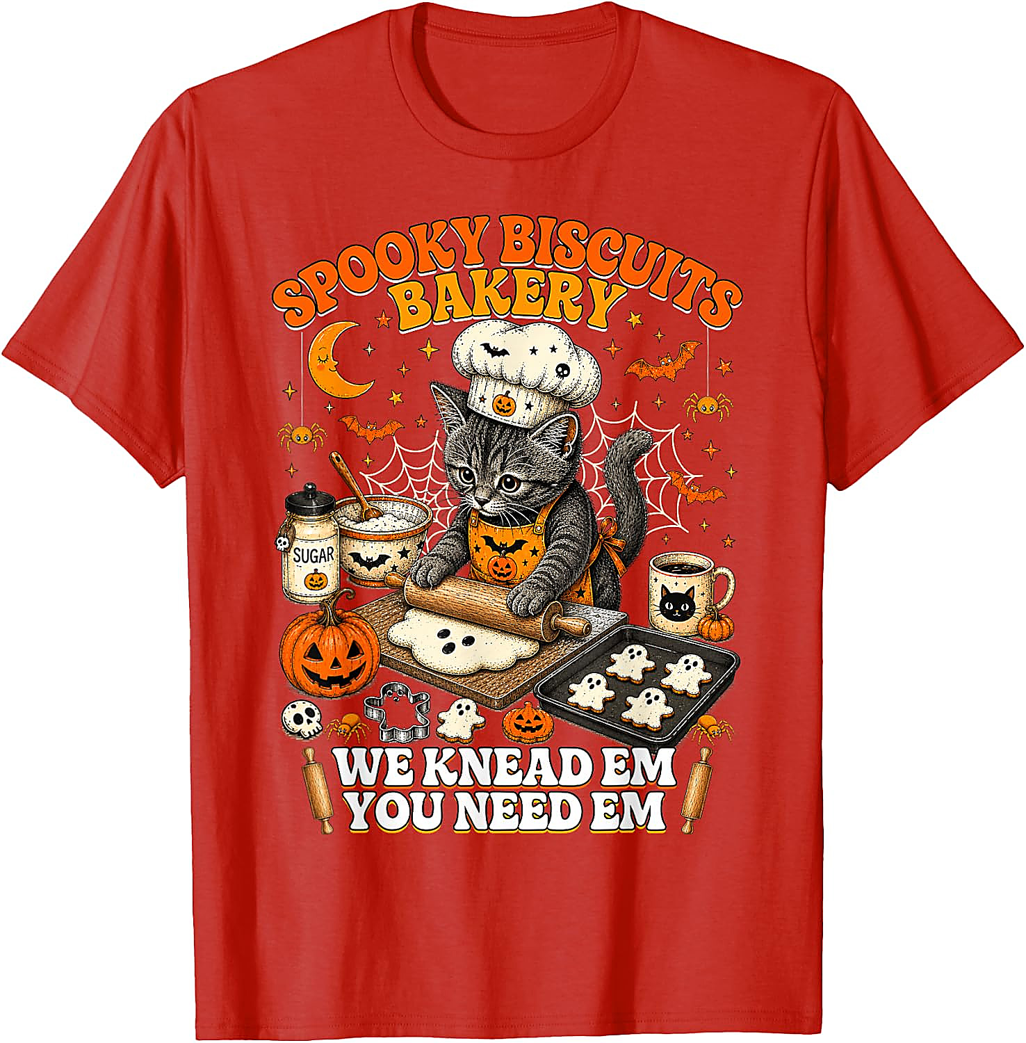 Spooky Biscuits Bakery Cat Halloween T-Shirt | Funny Tee