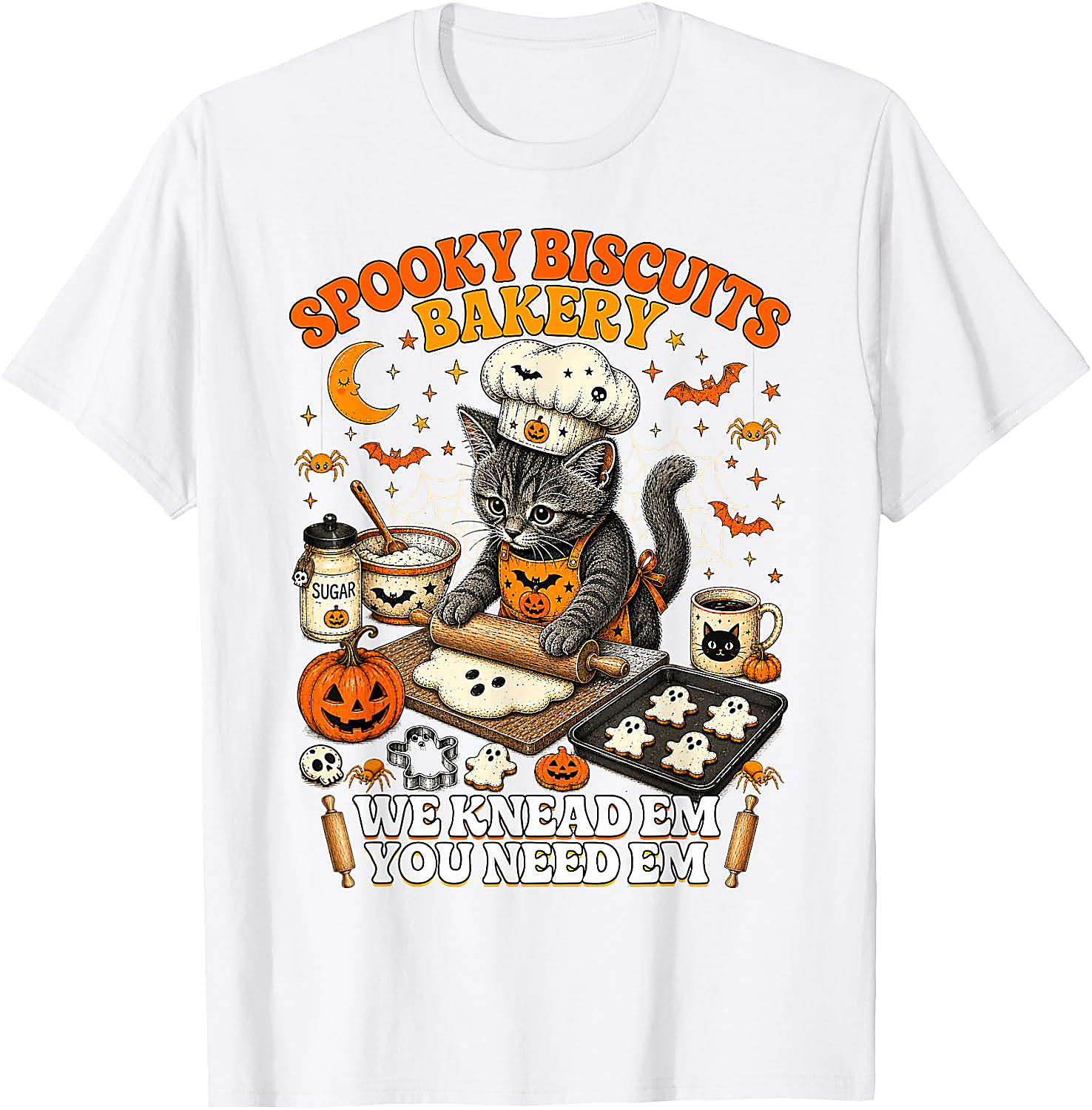 Spooky Biscuits Bakery Cat Halloween T-Shirt | Funny Tee