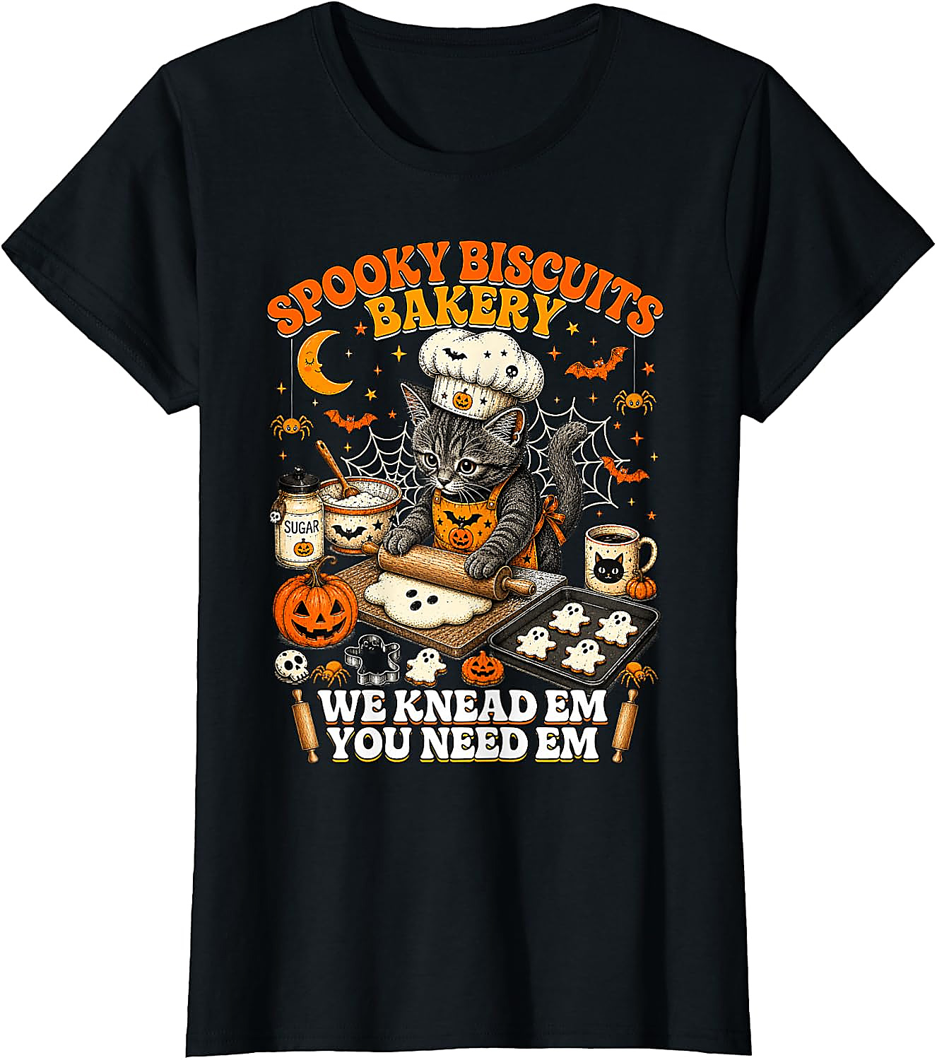 Spooky Biscuits Bakery Cat Halloween T-Shirt | Funny Tee