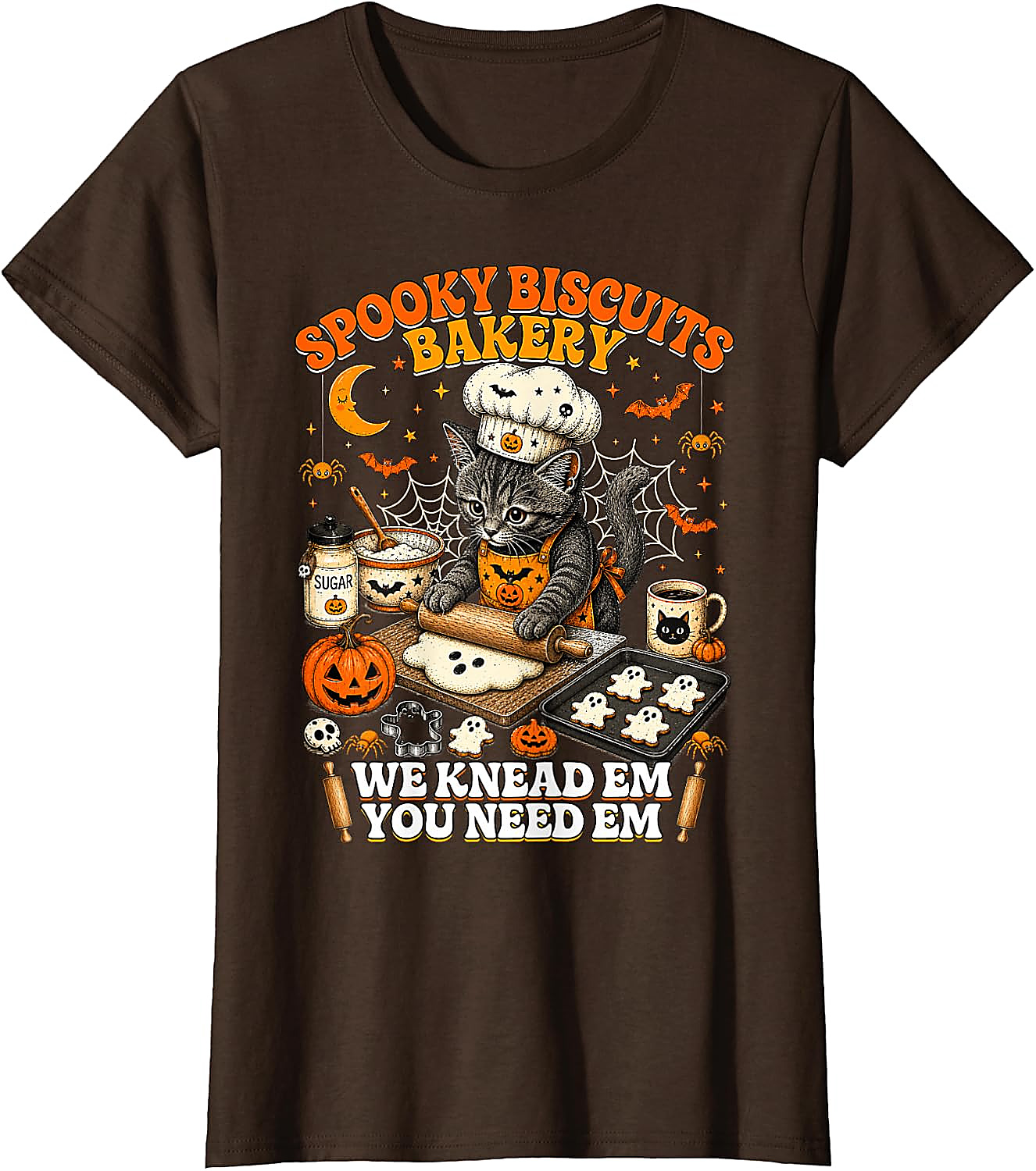 Spooky Biscuits Bakery Cat Halloween T-Shirt | Funny Tee