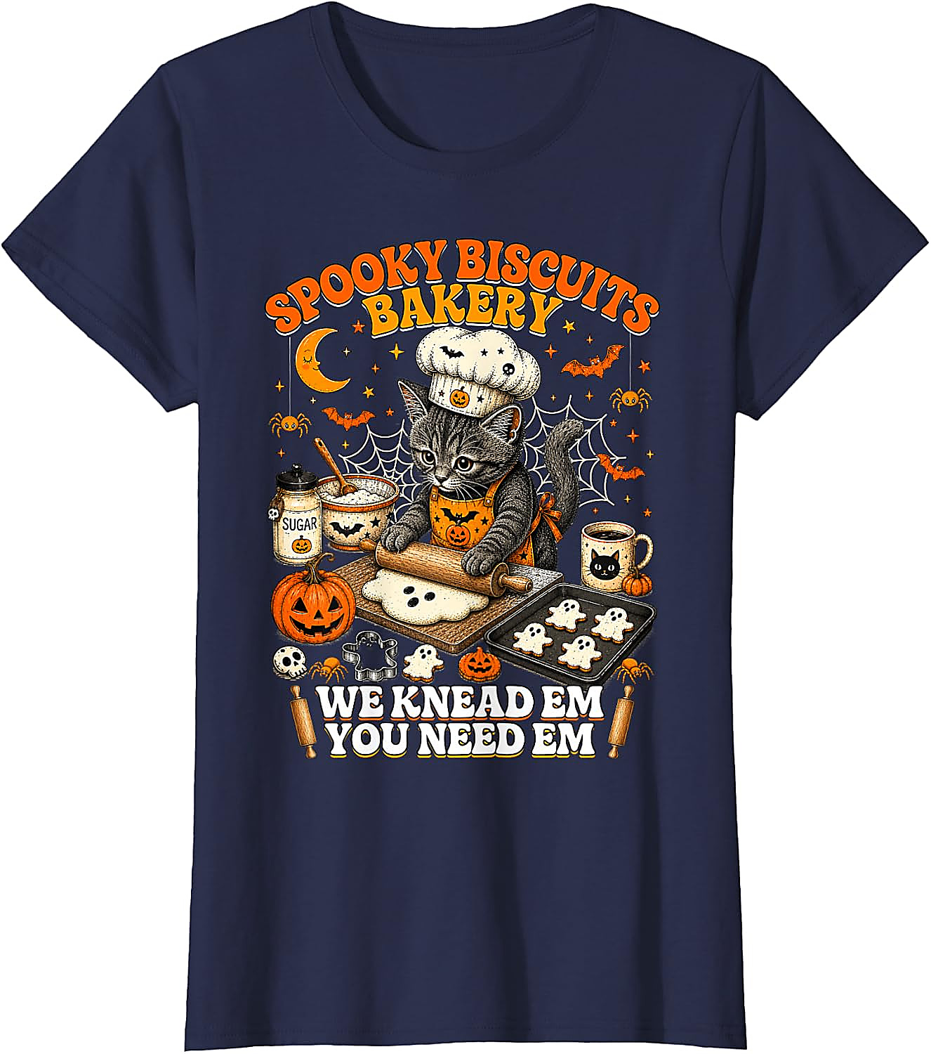Spooky Biscuits Bakery Cat Halloween T-Shirt | Funny Tee