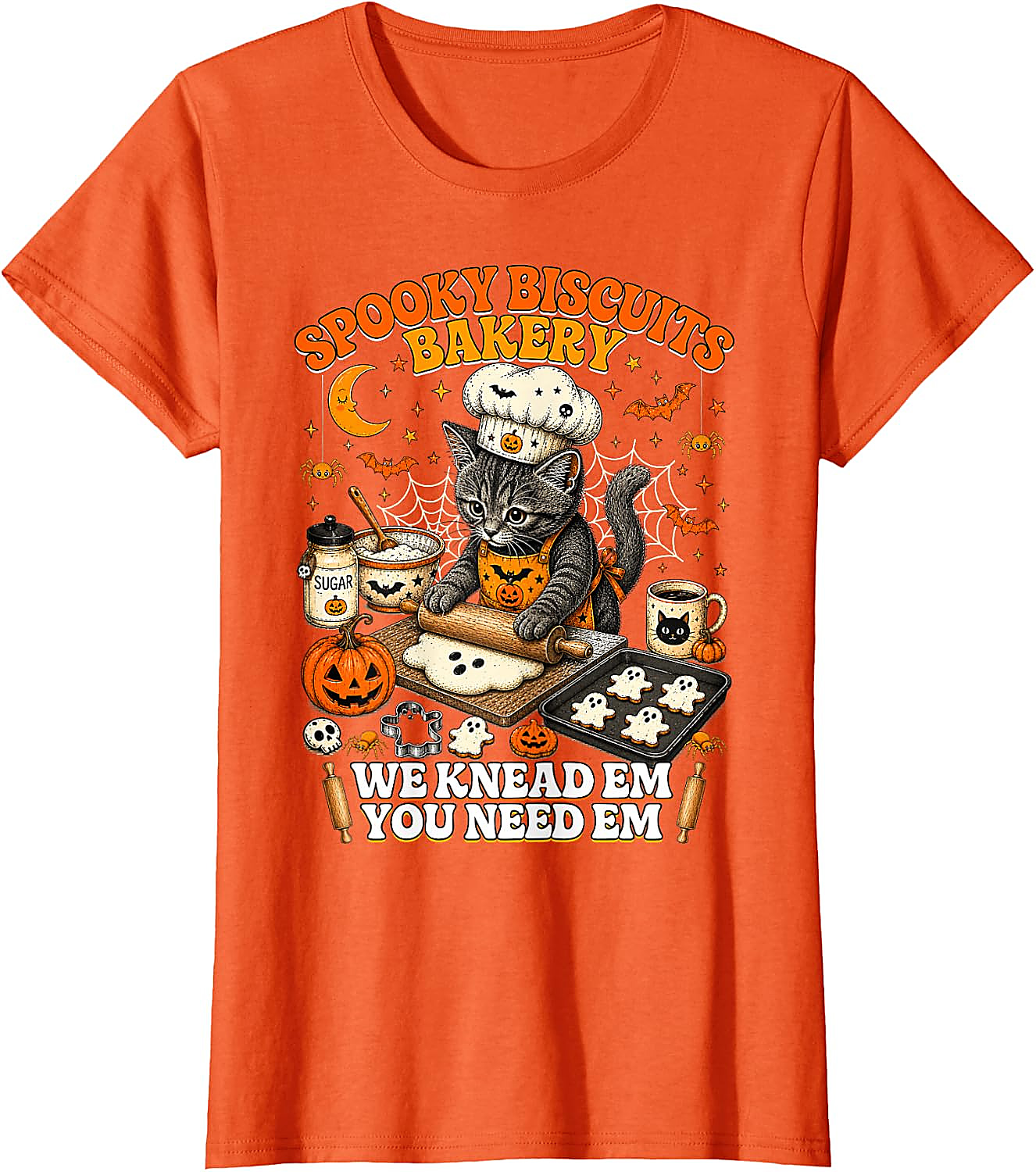 Spooky Biscuits Bakery Cat Halloween T-Shirt | Funny Tee