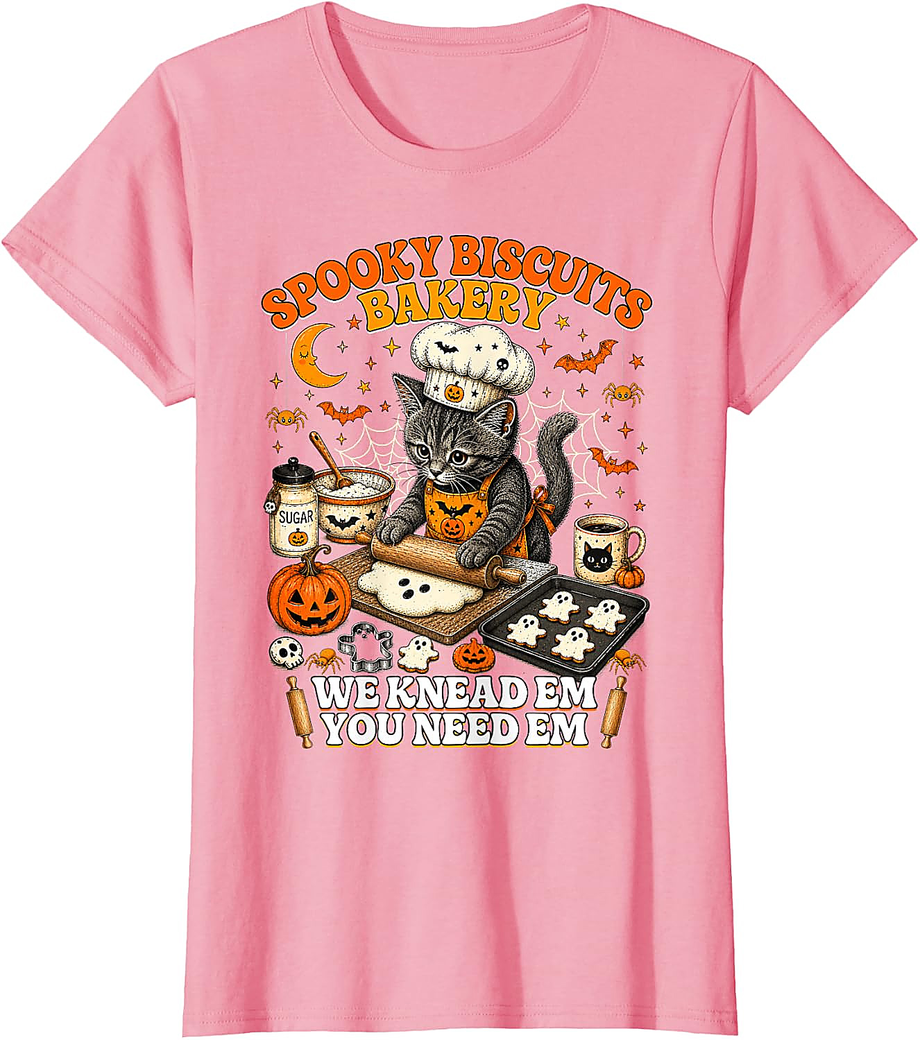 Spooky Biscuits Bakery Cat Halloween T-Shirt | Funny Tee