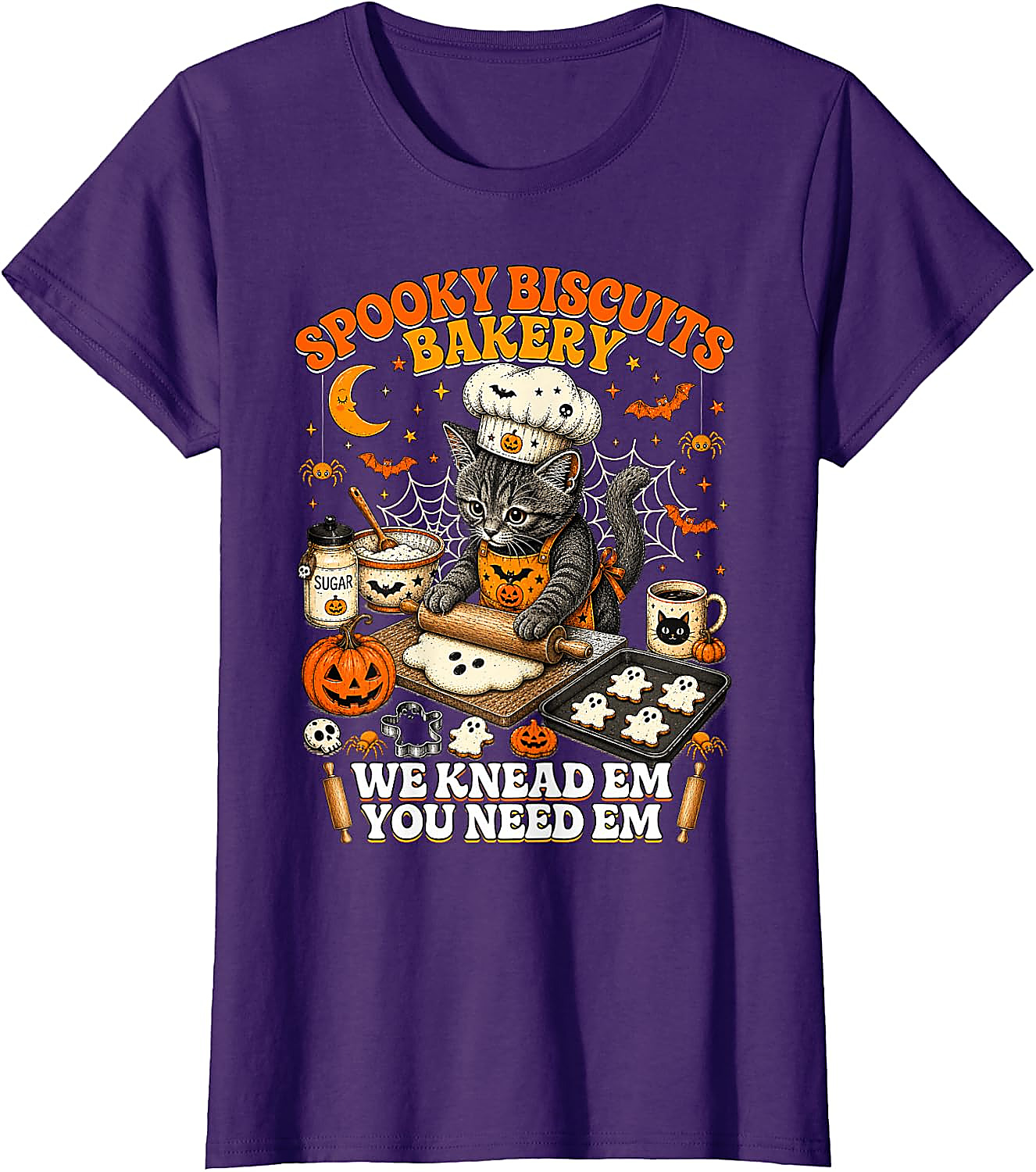 Spooky Biscuits Bakery Cat Halloween T-Shirt | Funny Tee