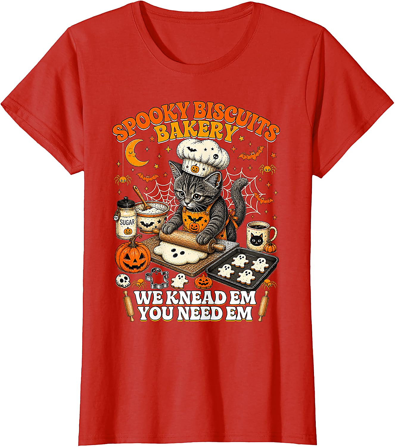 Spooky Biscuits Bakery Cat Halloween T-Shirt | Funny Tee