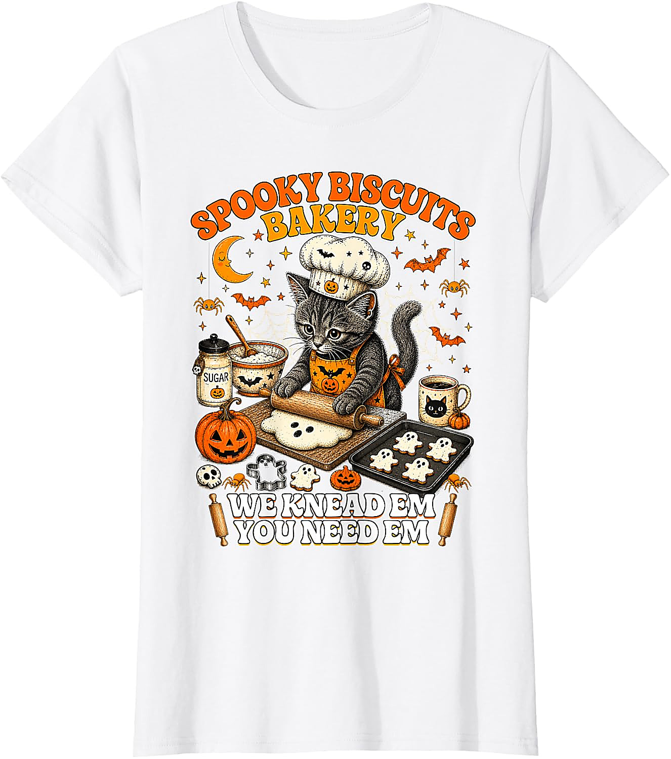 Spooky Biscuits Bakery Cat Halloween T-Shirt | Funny Tee