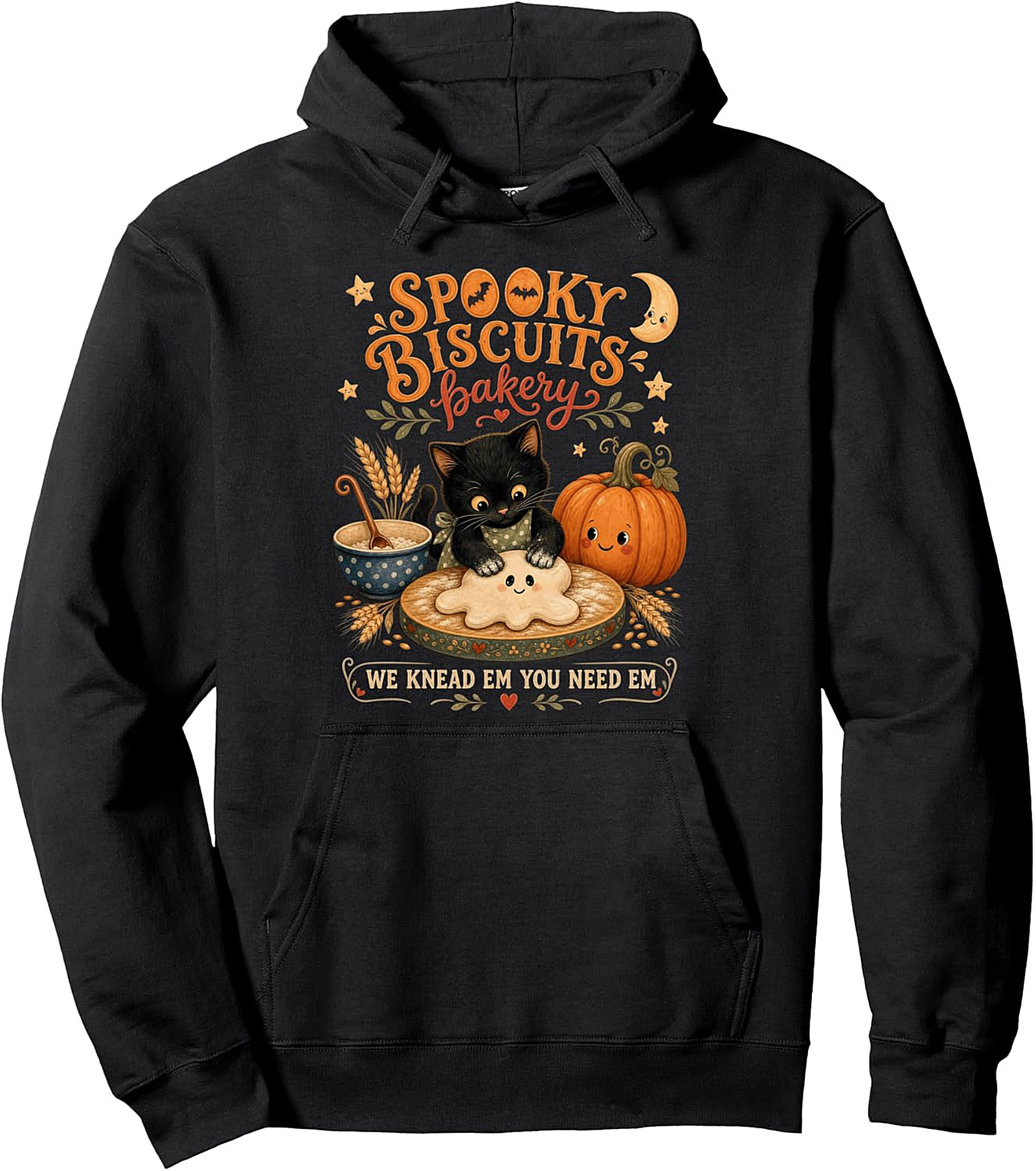 Spooky Biscuits Bakery Black Cat Halloween Pullover Hoodie