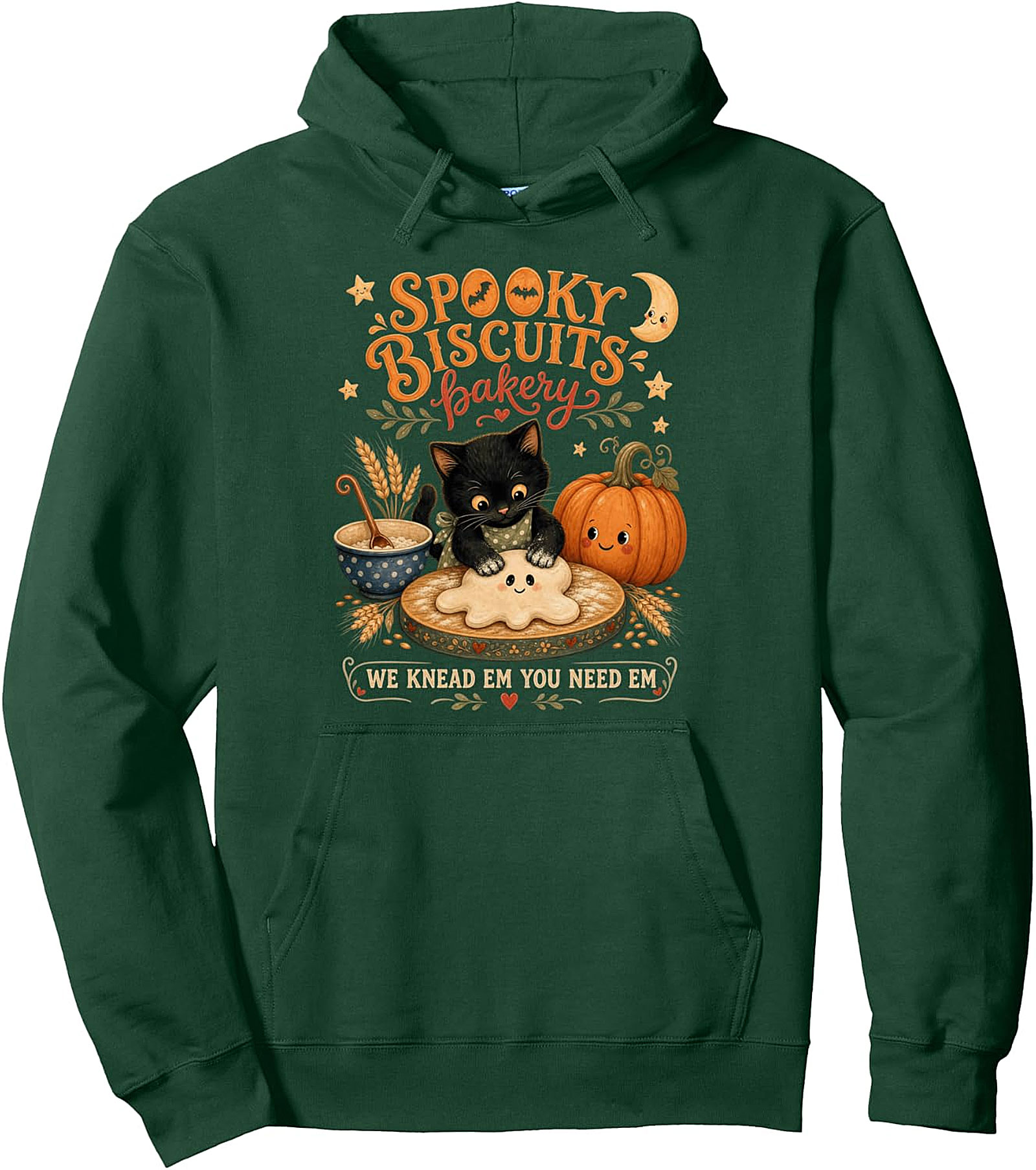 Spooky Biscuits Bakery Black Cat Halloween Pullover Hoodie