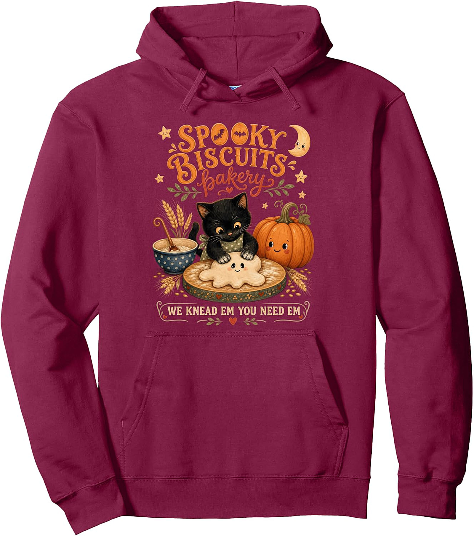 Spooky Biscuits Bakery Black Cat Halloween Pullover Hoodie