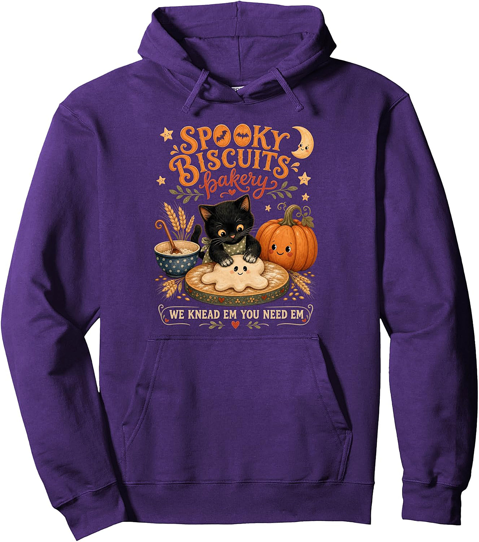 Spooky Biscuits Bakery Black Cat Halloween Pullover Hoodie