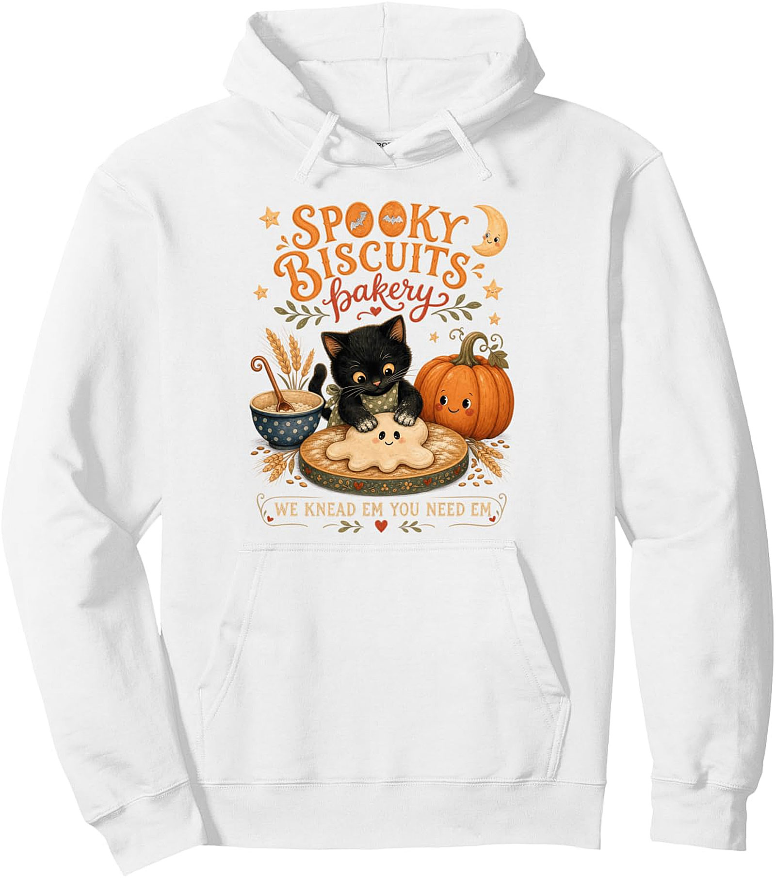 Spooky Biscuits Bakery Black Cat Halloween Pullover Hoodie