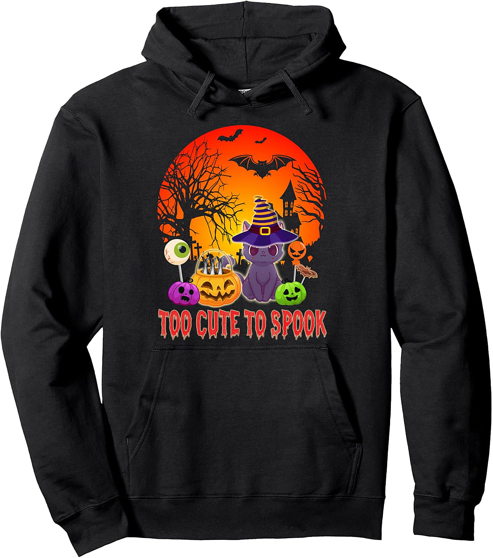 Too Cute To Spook Black Cat Halloween Pullover Hoodie