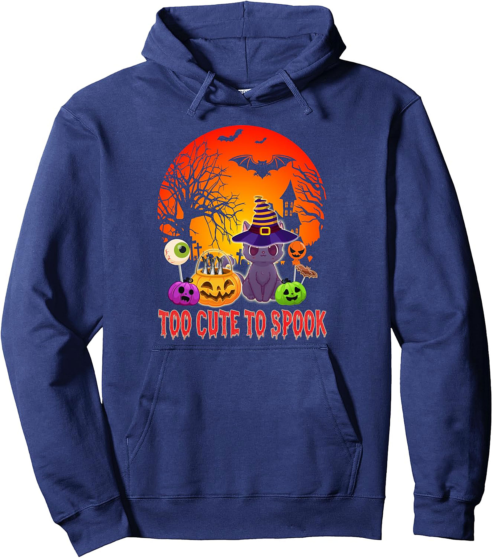 Too Cute To Spook Black Cat Halloween Pullover Hoodie