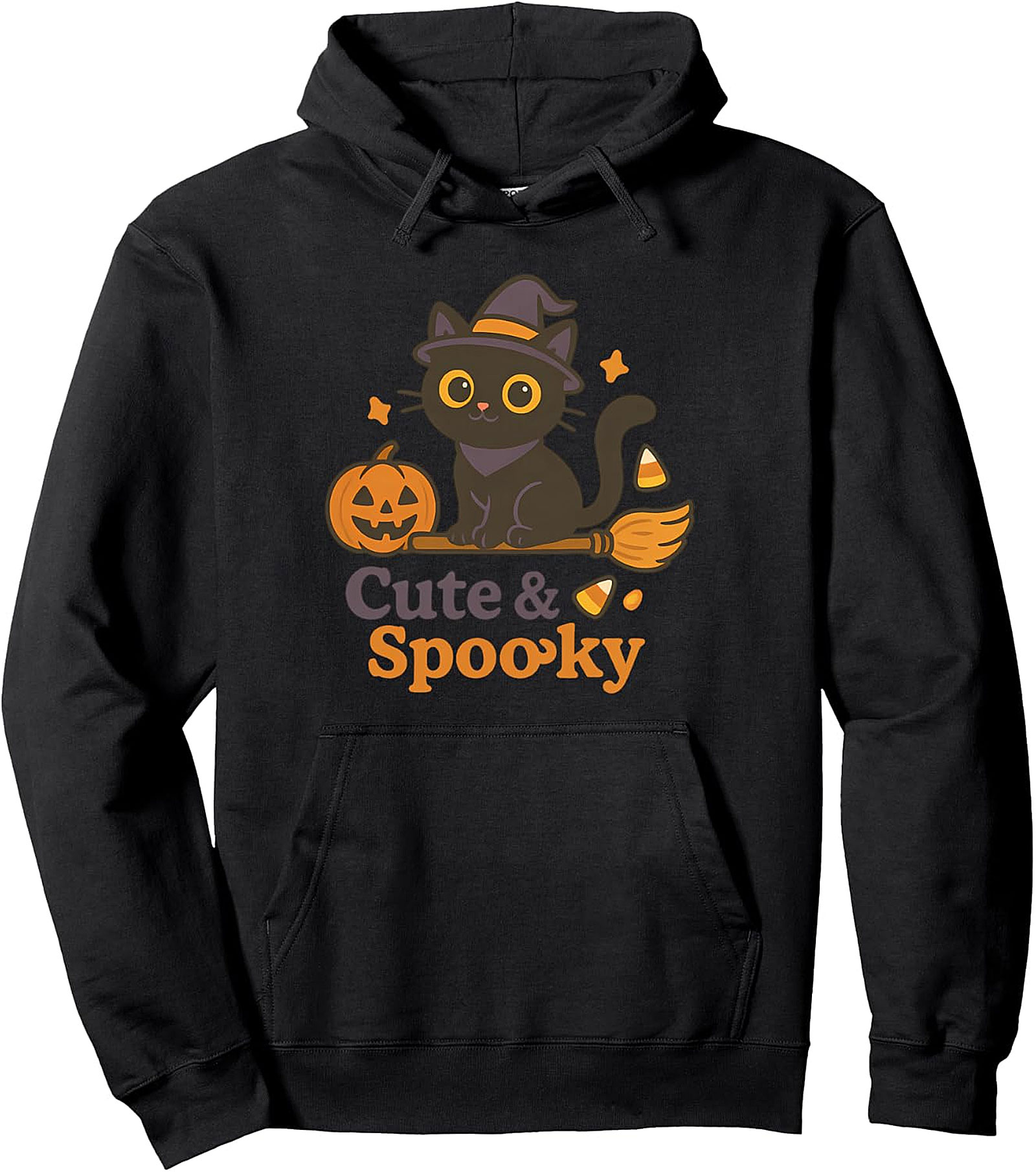Cute Black Cat Halloween Spooky Pullover Hoodie | Cozy & Fun