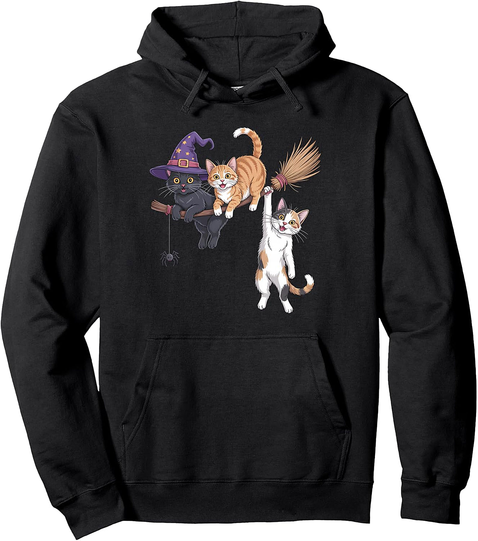 Cute Black Cat Witch Halloween Pullover Hoodie for Women