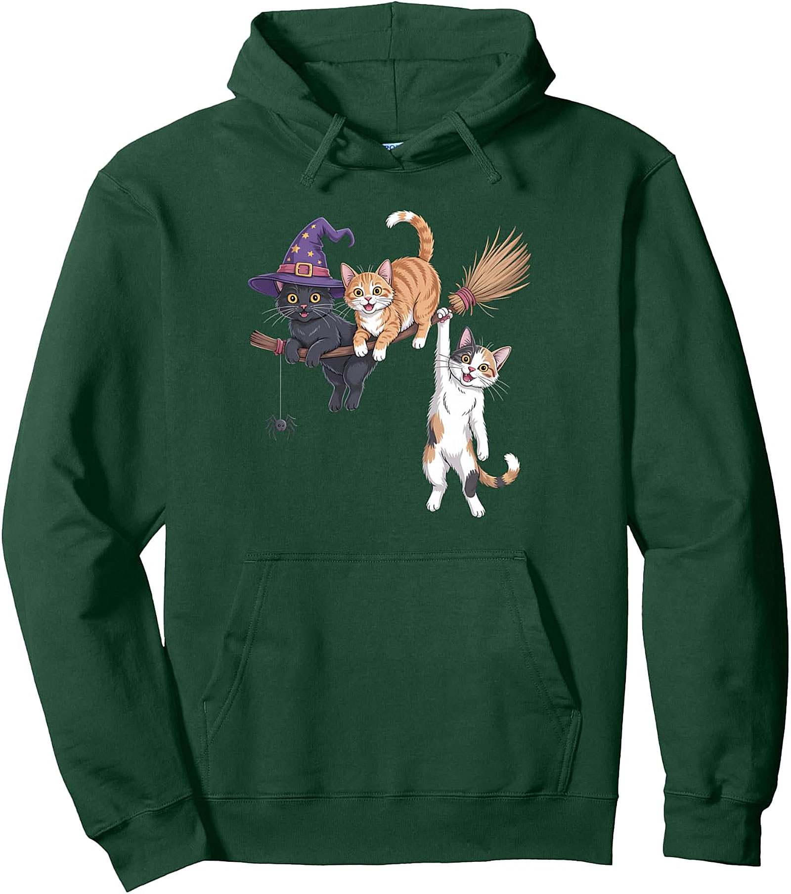 Cute Black Cat Witch Halloween Pullover Hoodie for Women