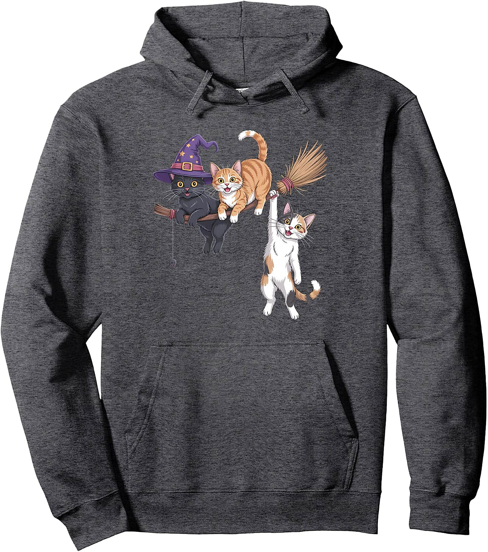 Cute Black Cat Witch Halloween Pullover Hoodie for Women