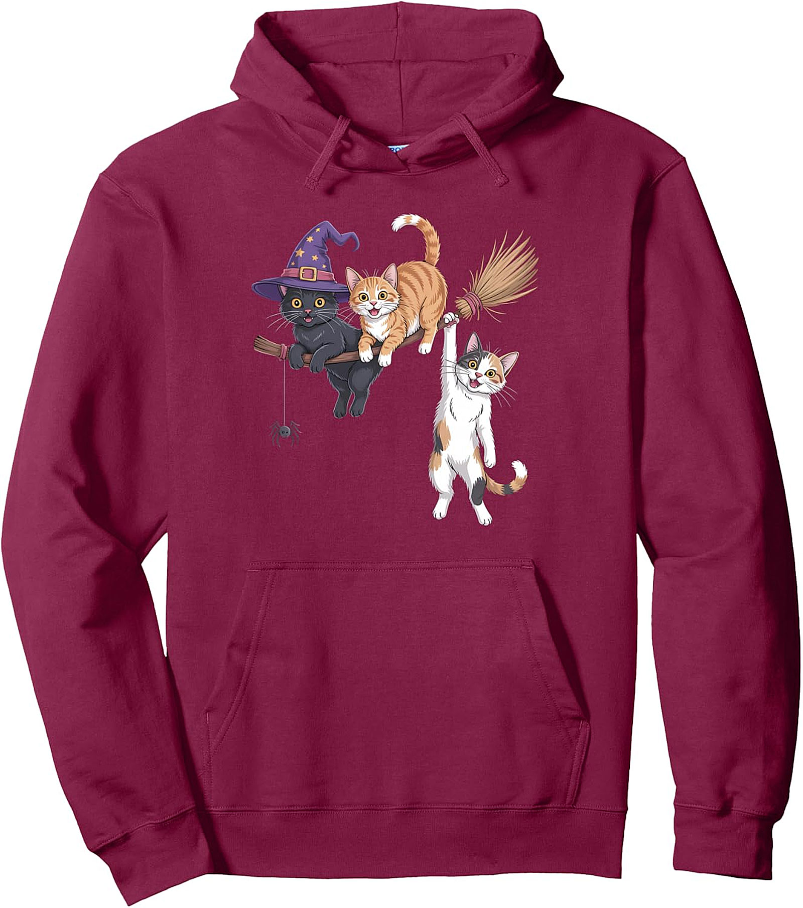 Cute Black Cat Witch Halloween Pullover Hoodie for Women