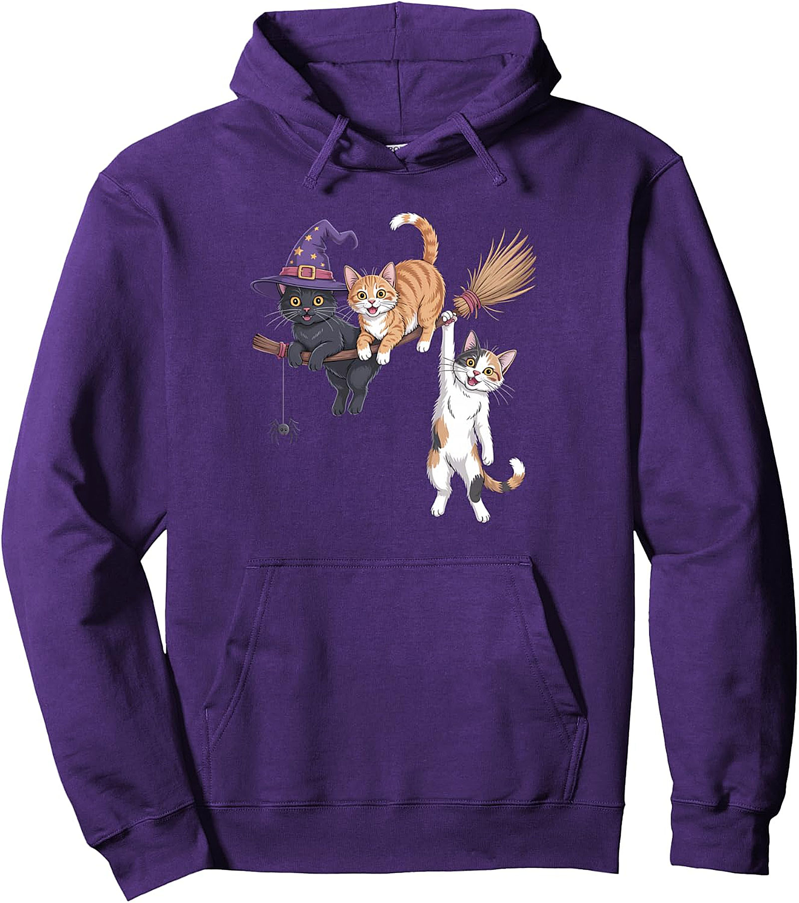 Cute Black Cat Witch Halloween Pullover Hoodie for Women