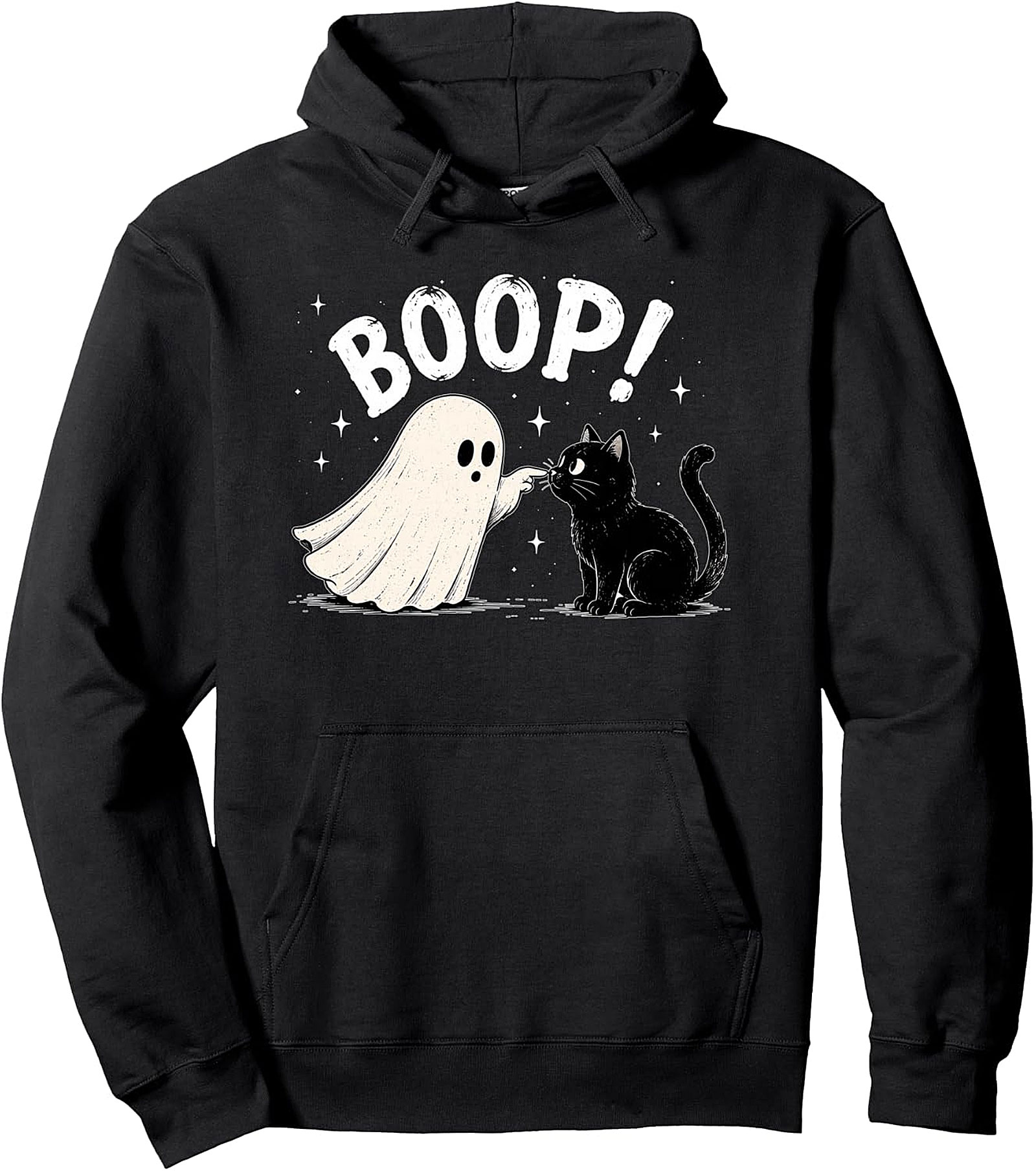 "BOOP!" Ghost & Cat Pullover Hoodie - Funny Halloween