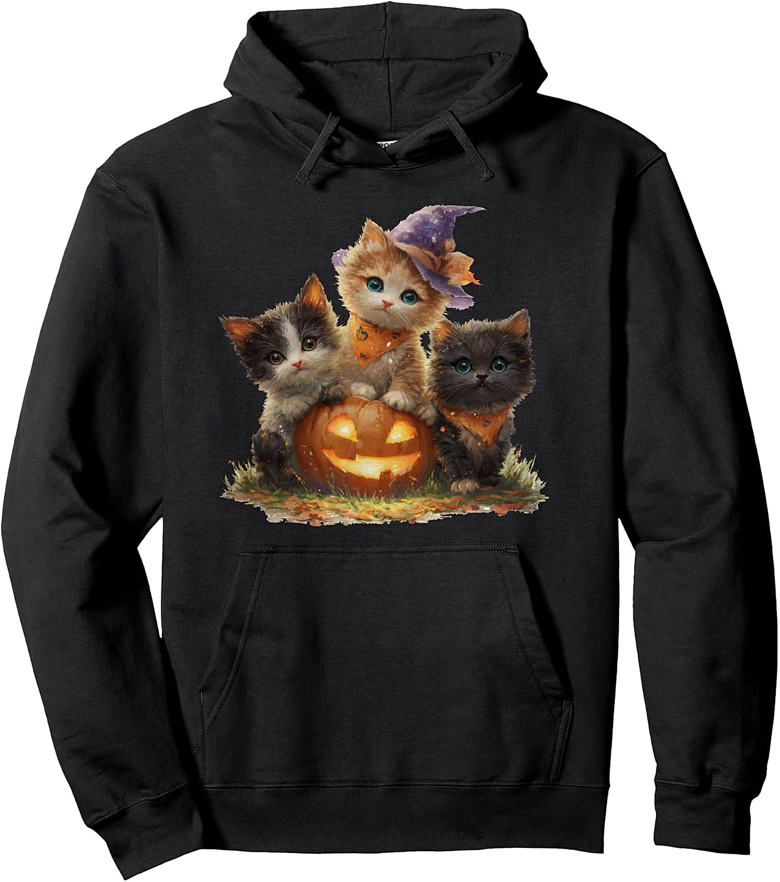 Vintage Kittens Pumpkin Halloween Pullover Hoodie