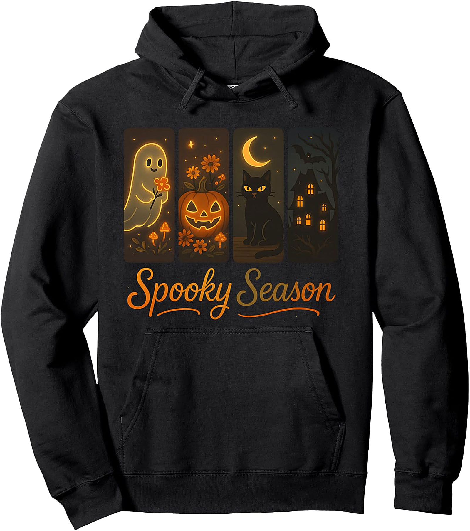 Spooky Season Ghost Cat Pumpkin Retro Halloween Hoodie