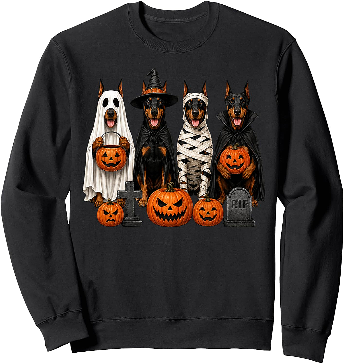 Doberman Halloween Sweatshirt - Ghost Witch Dog Tee