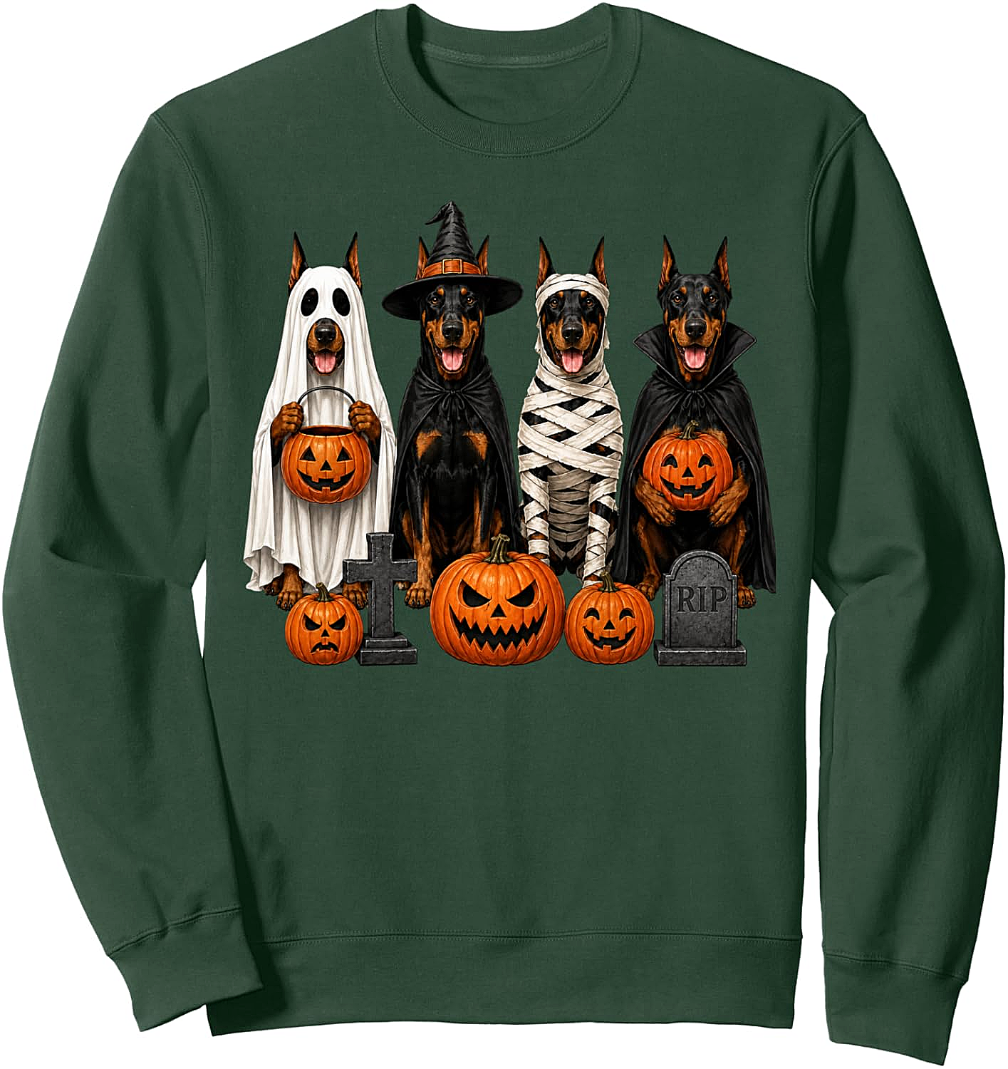Doberman Halloween Sweatshirt - Ghost Witch Dog Tee