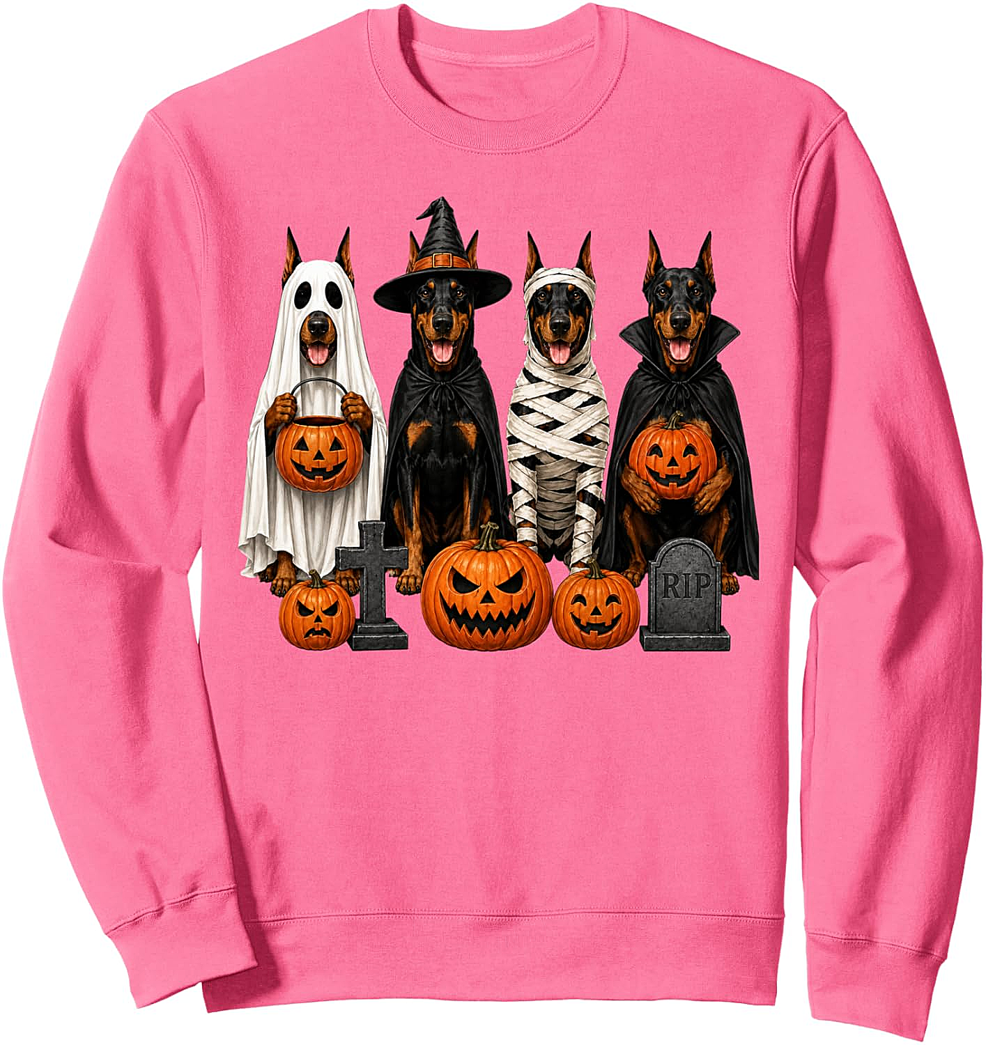 Doberman Halloween Sweatshirt - Ghost Witch Dog Tee