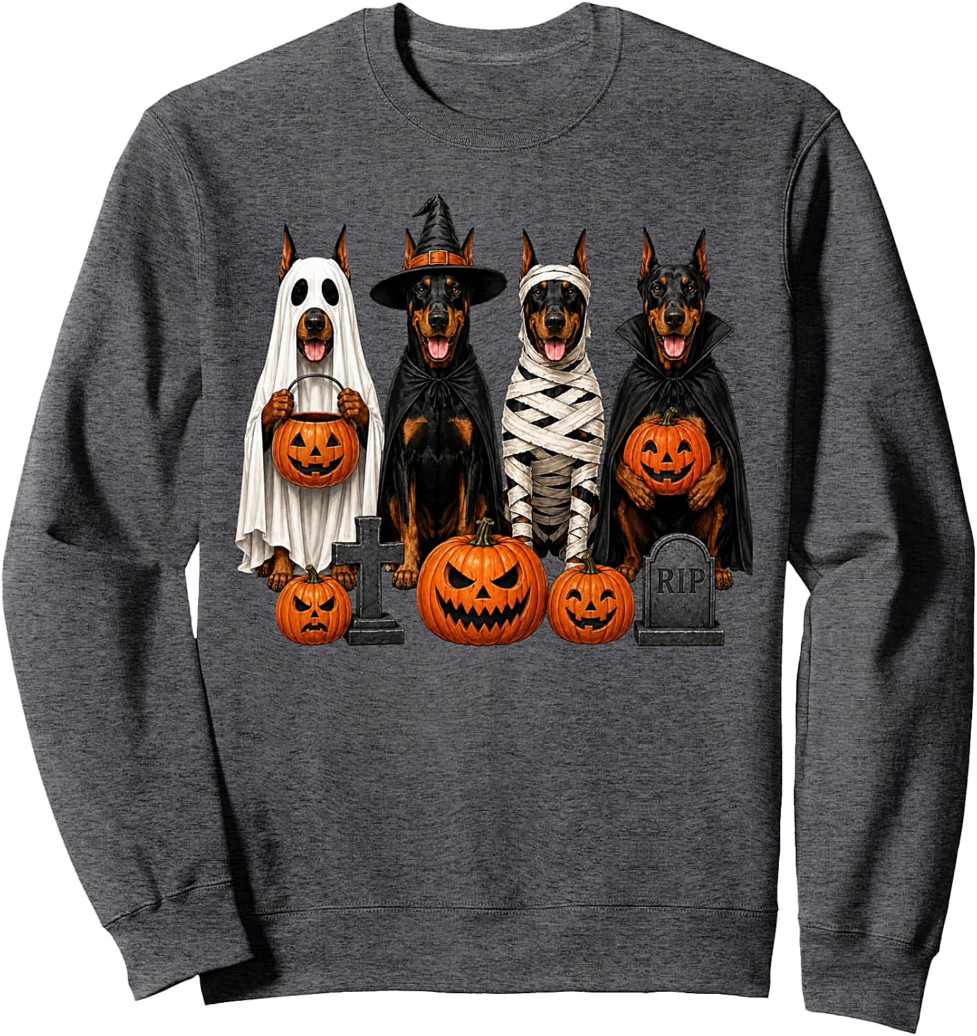 Doberman Halloween Sweatshirt - Ghost Witch Dog Tee