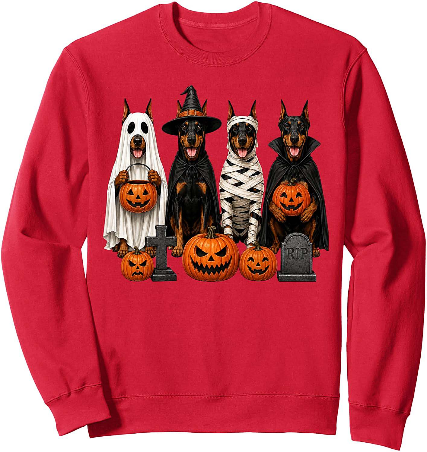 Doberman Halloween Sweatshirt - Ghost Witch Dog Tee