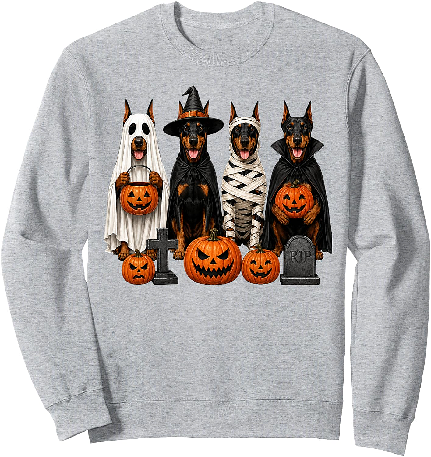 Doberman Halloween Sweatshirt - Ghost Witch Dog Tee