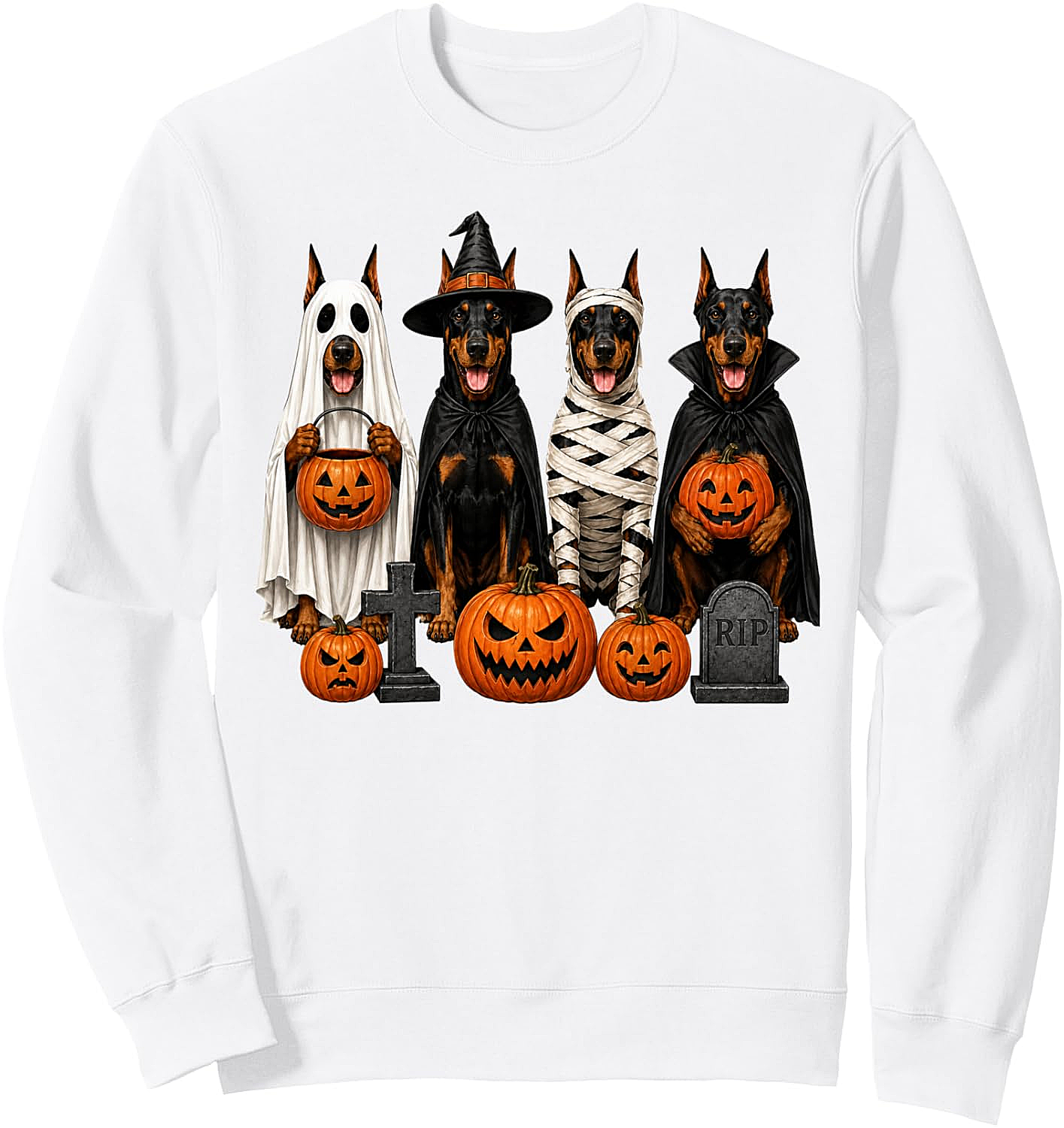 Doberman Halloween Sweatshirt - Ghost Witch Dog Tee