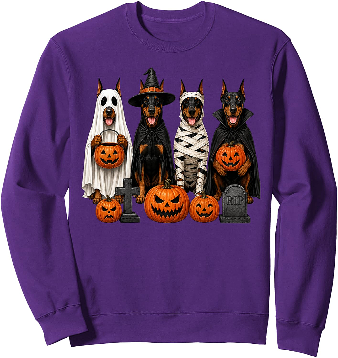 Doberman Halloween Sweatshirt - Ghost Witch Dog Tee