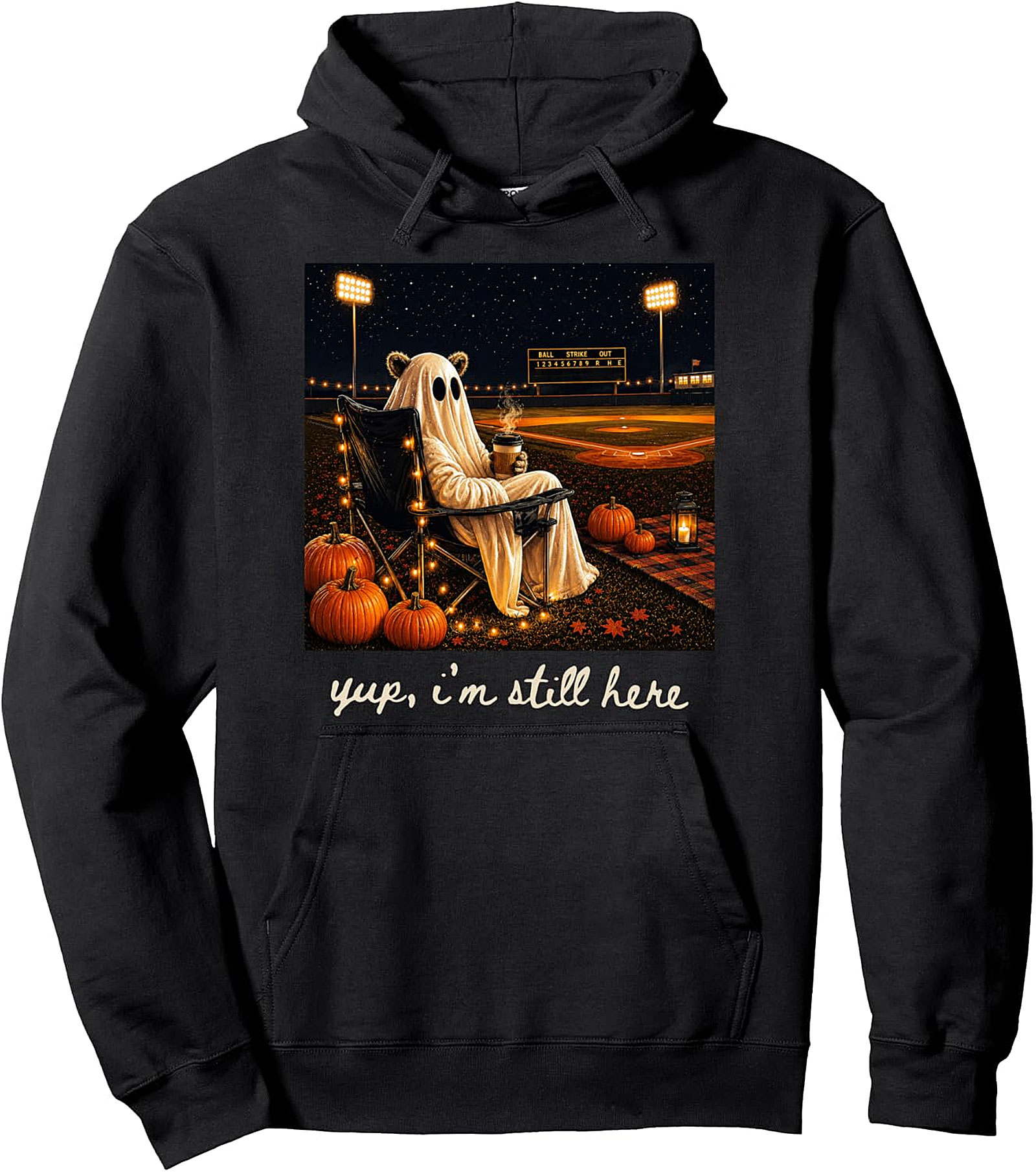 Ghost Baseball Halloween Pullover Hoodie | Yup Im Still Here
