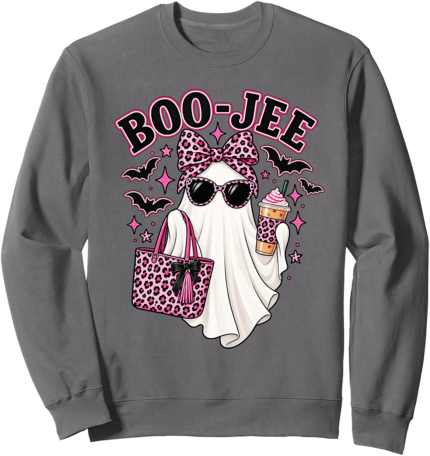  Boo Jee Ghost Halloween Pink Leopard Bow Coffee Sweatshirt